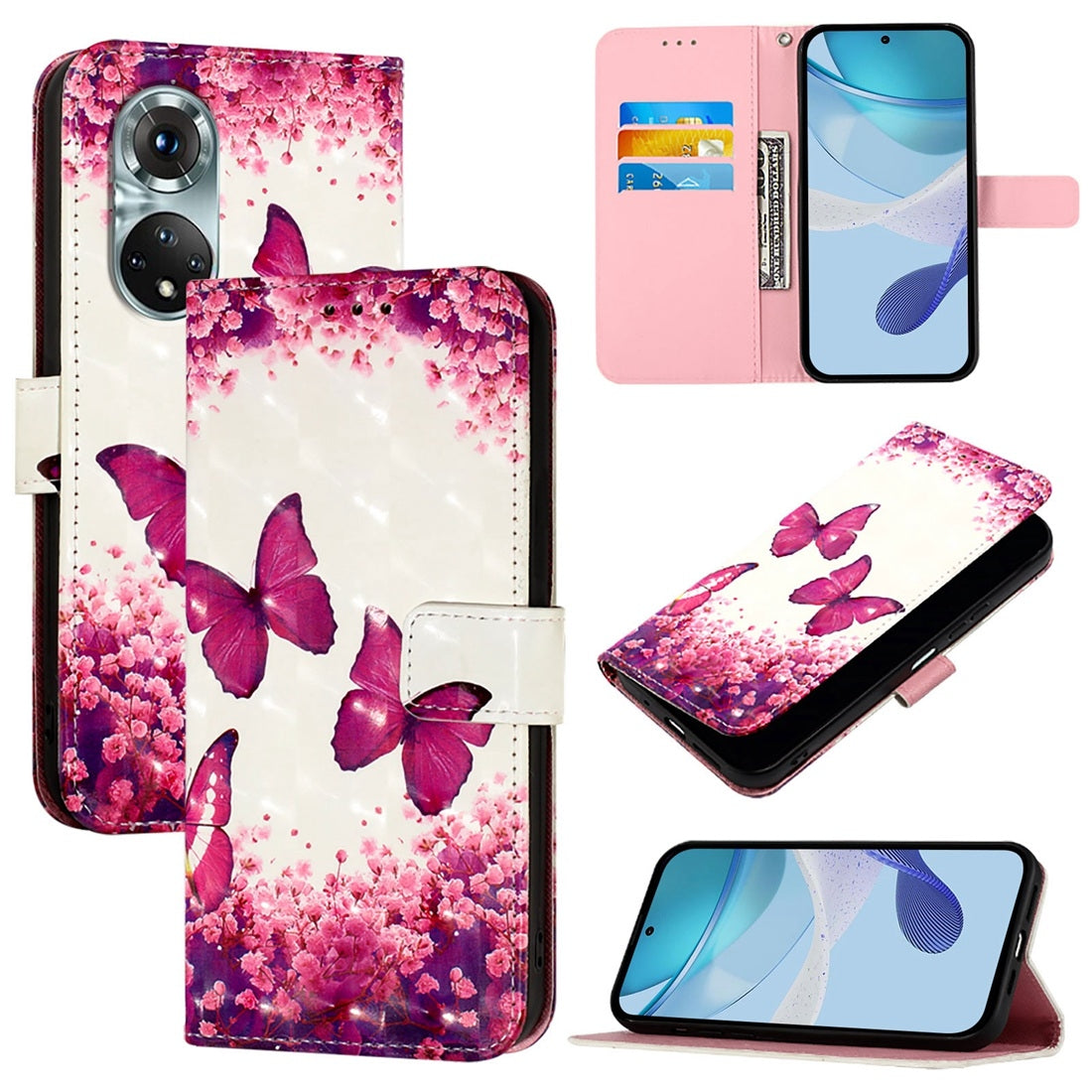 Honor 50 Pro Leather Flip Phone Case with 3D Painted Design, Card Holder, Wallet & Stand Function - Durable Protection & Easy Access