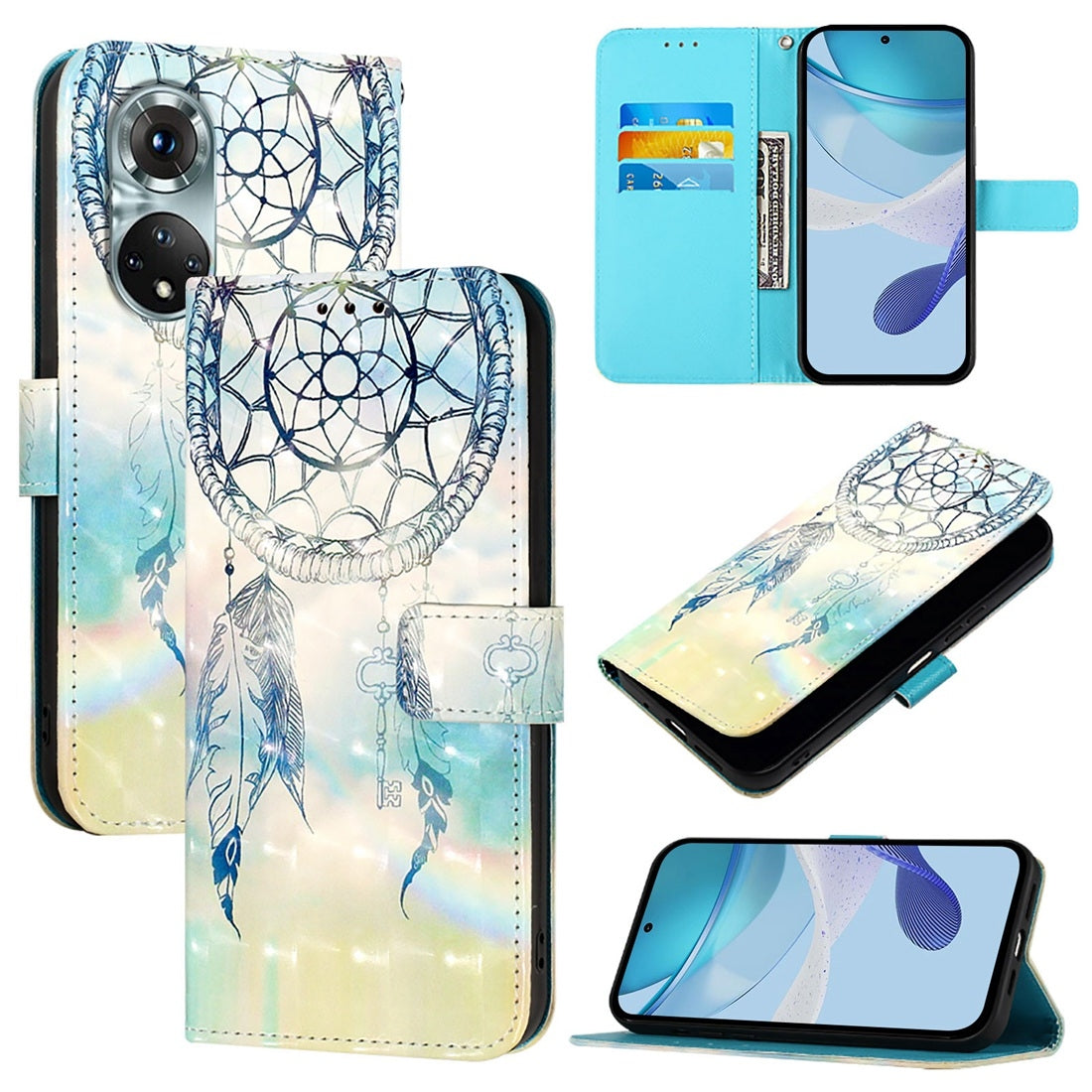 Honor 50 Pro Leather Flip Phone Case with 3D Painted Design, Card Holder, Wallet & Stand Function - Durable Protection & Easy Access
