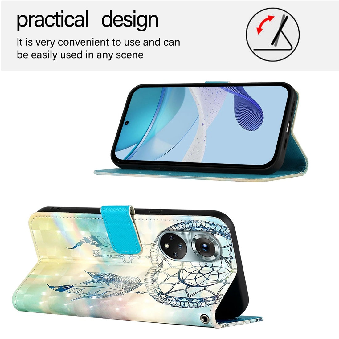 Honor 50 Pro Leather Flip Phone Case with 3D Painted Design, Card Holder, Wallet & Stand Function - Durable Protection & Easy Access
