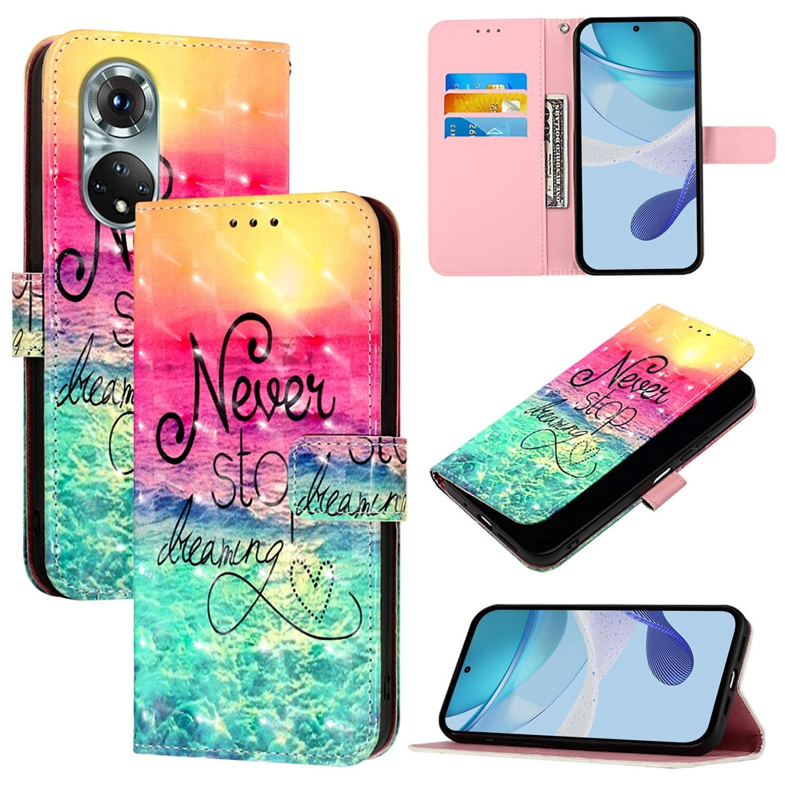 Honor 50 Pro Leather Flip Phone Case with 3D Painted Design, Card Holder, Wallet & Stand Function - Durable Protection & Easy Access