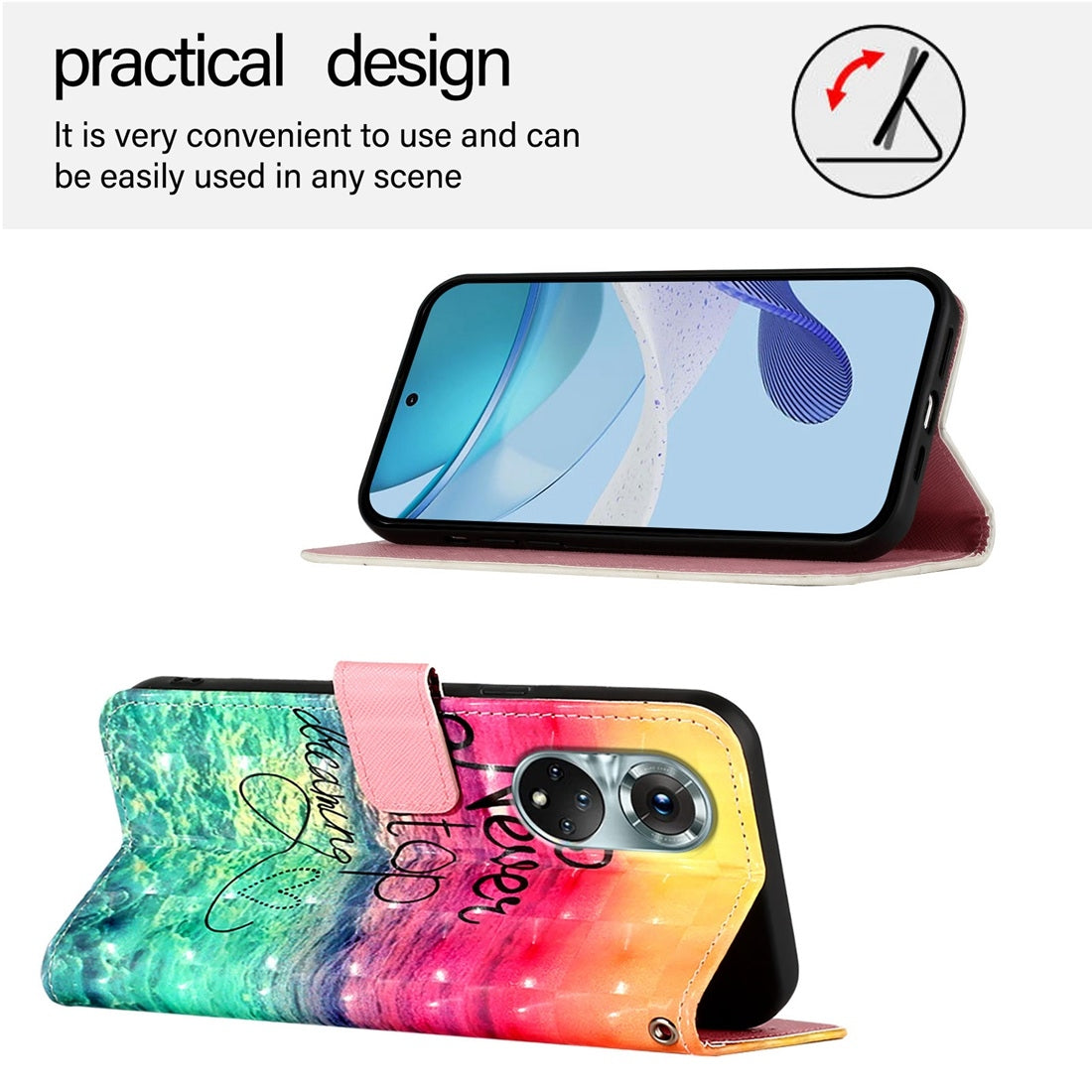 Honor 50 Pro Leather Flip Phone Case with 3D Painted Design, Card Holder, Wallet & Stand Function - Durable Protection & Easy Access
