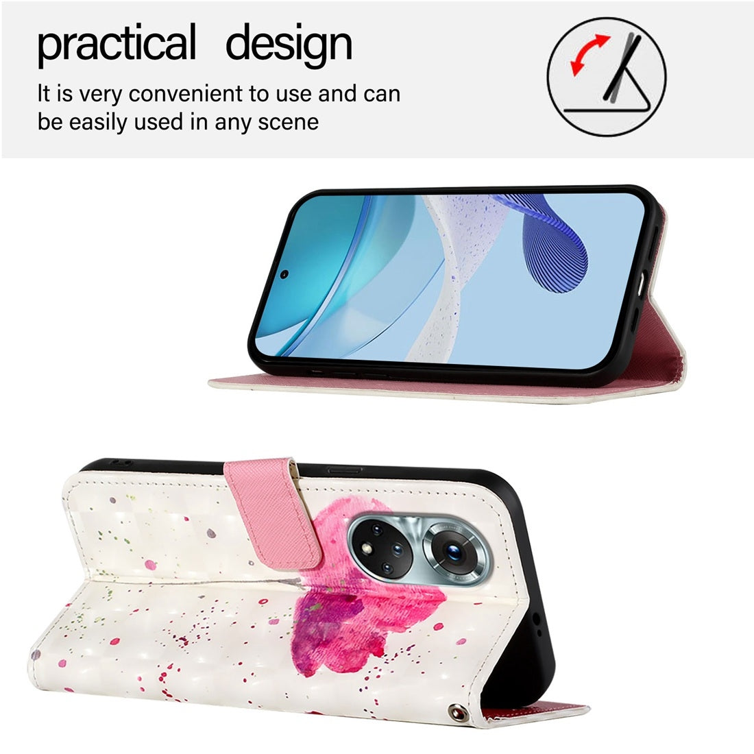 Honor 50 Pro Leather Flip Phone Case with 3D Painted Design, Card Holder, Wallet & Stand Function - Durable Protection & Easy Access