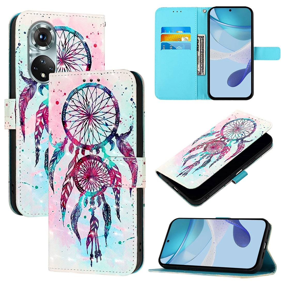 Honor 50 Pro Leather Flip Phone Case with 3D Painted Design, Card Holder, Wallet & Stand Function - Durable Protection & Easy Access