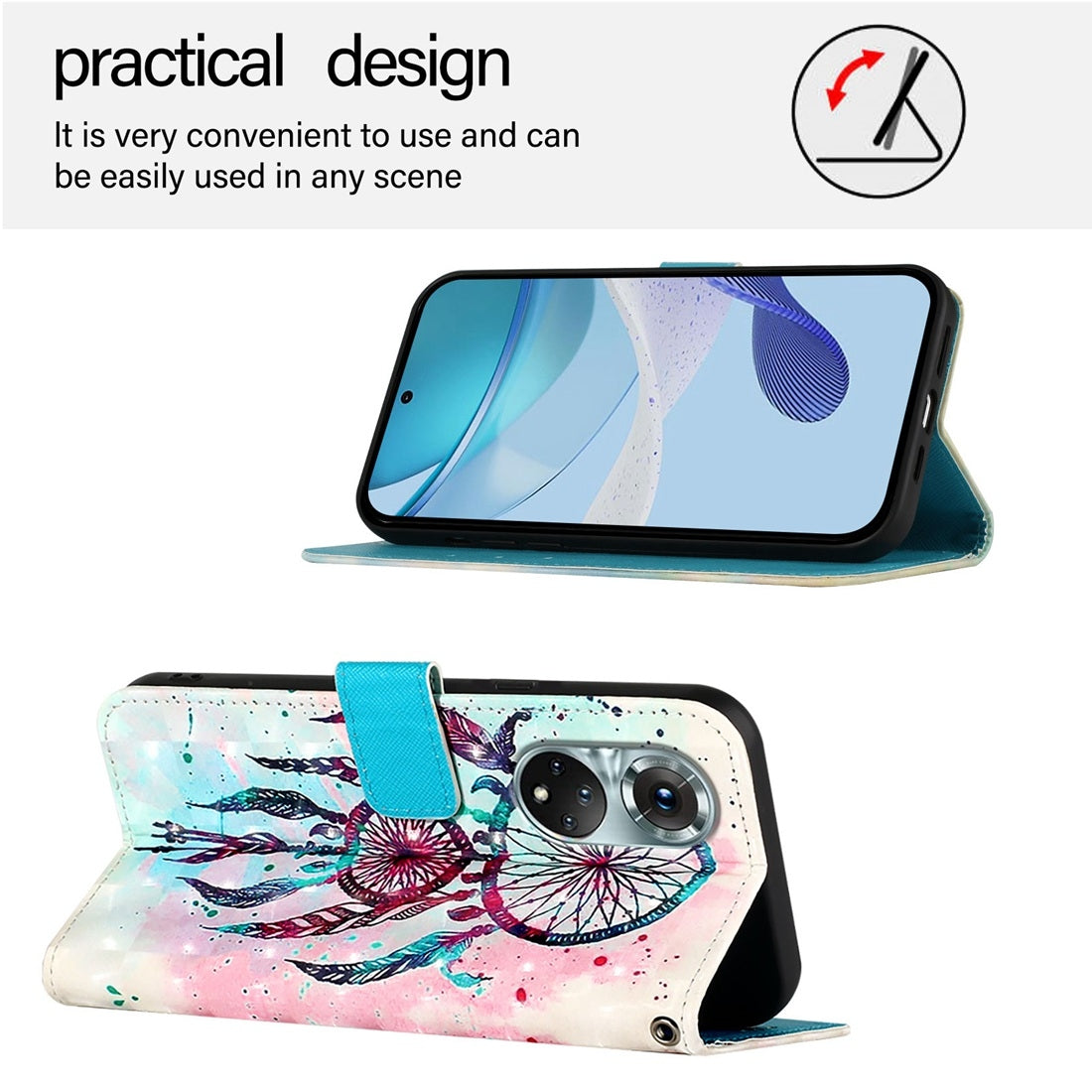 Honor 50 Pro Leather Flip Phone Case with 3D Painted Design, Card Holder, Wallet & Stand Function - Durable Protection & Easy Access