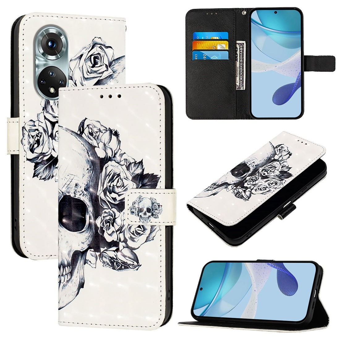 Honor 50 Pro Leather Flip Phone Case with 3D Painted Design, Card Holder, Wallet & Stand Function - Durable Protection & Easy Access
