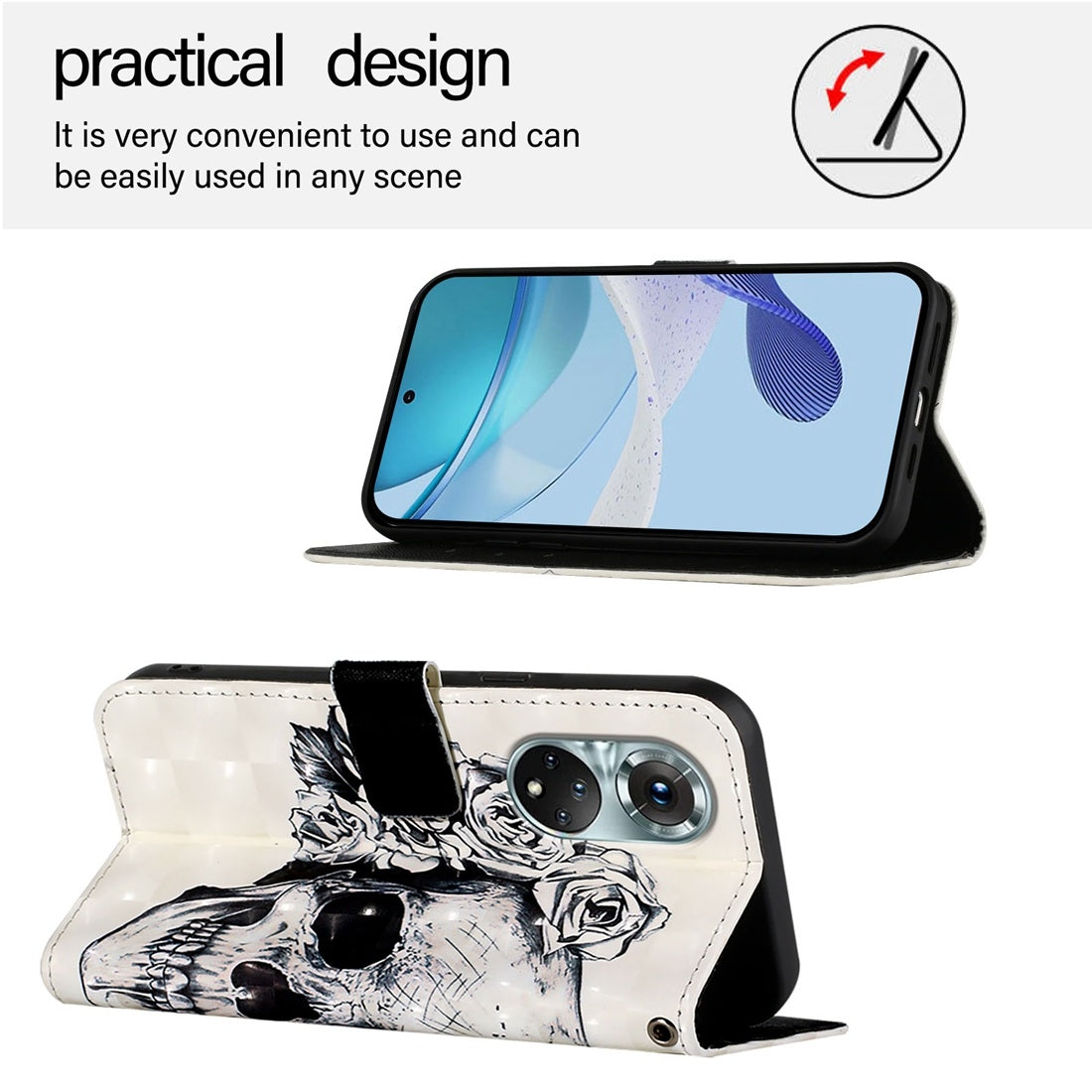 Honor 50 Pro Leather Flip Phone Case with 3D Painted Design, Card Holder, Wallet & Stand Function - Durable Protection & Easy Access