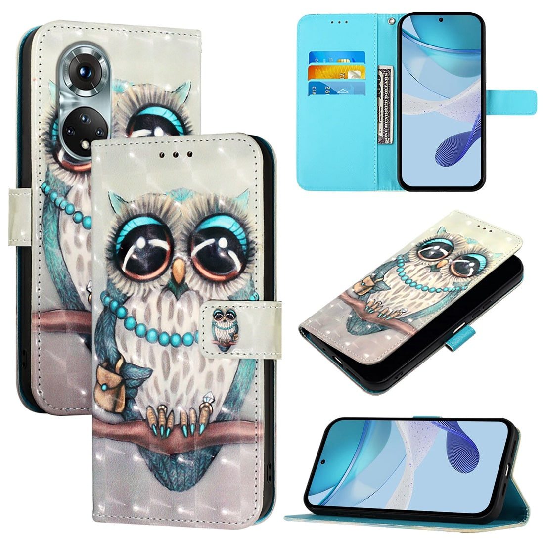 Honor 50 Pro Leather Flip Phone Case with 3D Painted Design, Card Holder, Wallet & Stand Function - Durable Protection & Easy Access