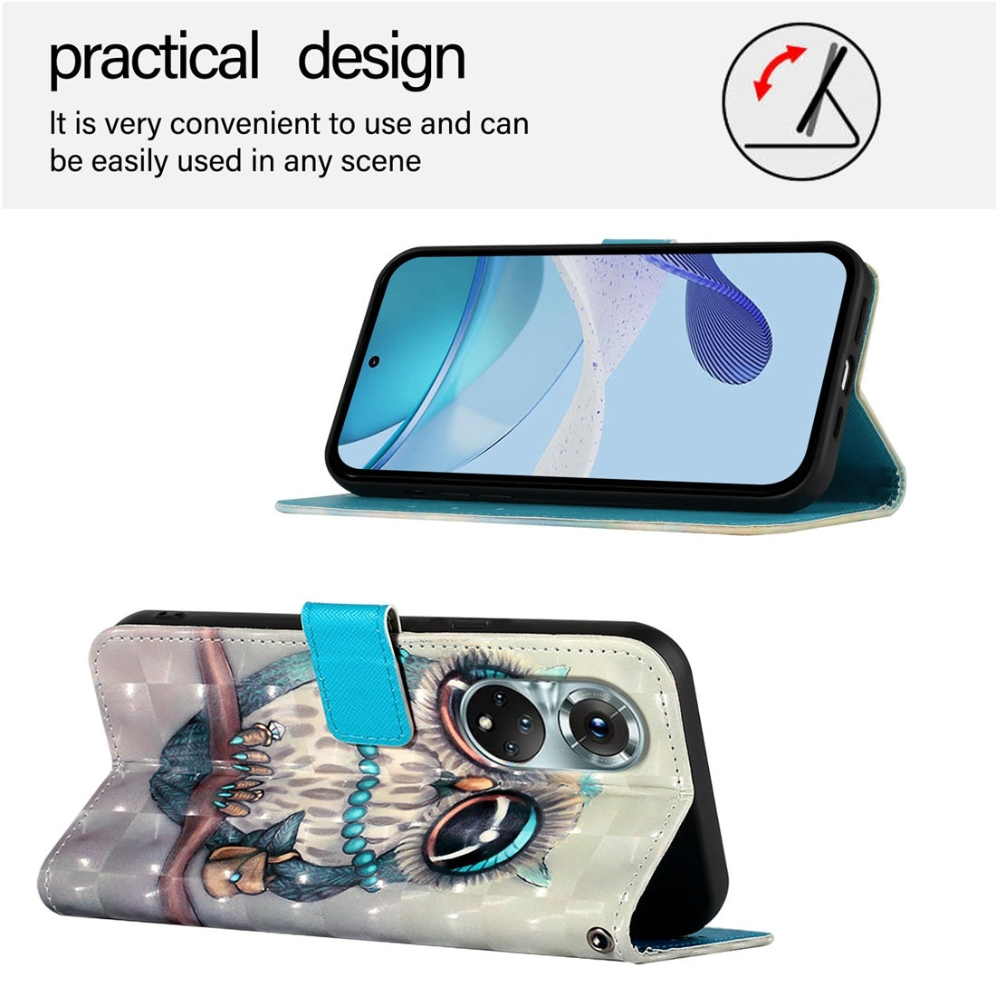 Honor 50 Pro Leather Flip Phone Case with 3D Painted Design, Card Holder, Wallet & Stand Function - Durable Protection & Easy Access