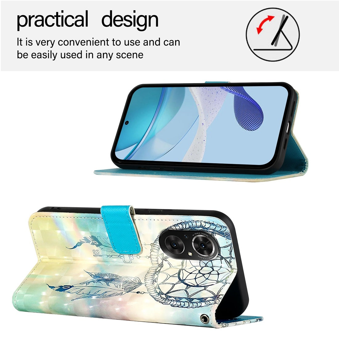 Honor 50 SE Leather Flip Phone Case with 3D Painted Design, Card Holder, Wallet & Stand Function - Durable Protection & Easy Access