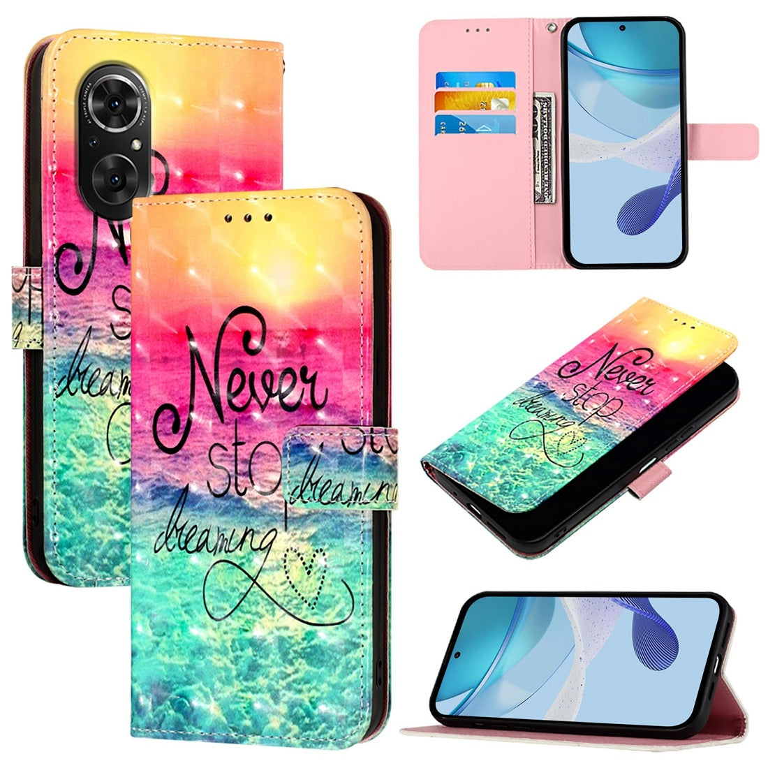 Honor 50 SE Leather Flip Phone Case with 3D Painted Design, Card Holder, Wallet & Stand Function - Durable Protection & Easy Access