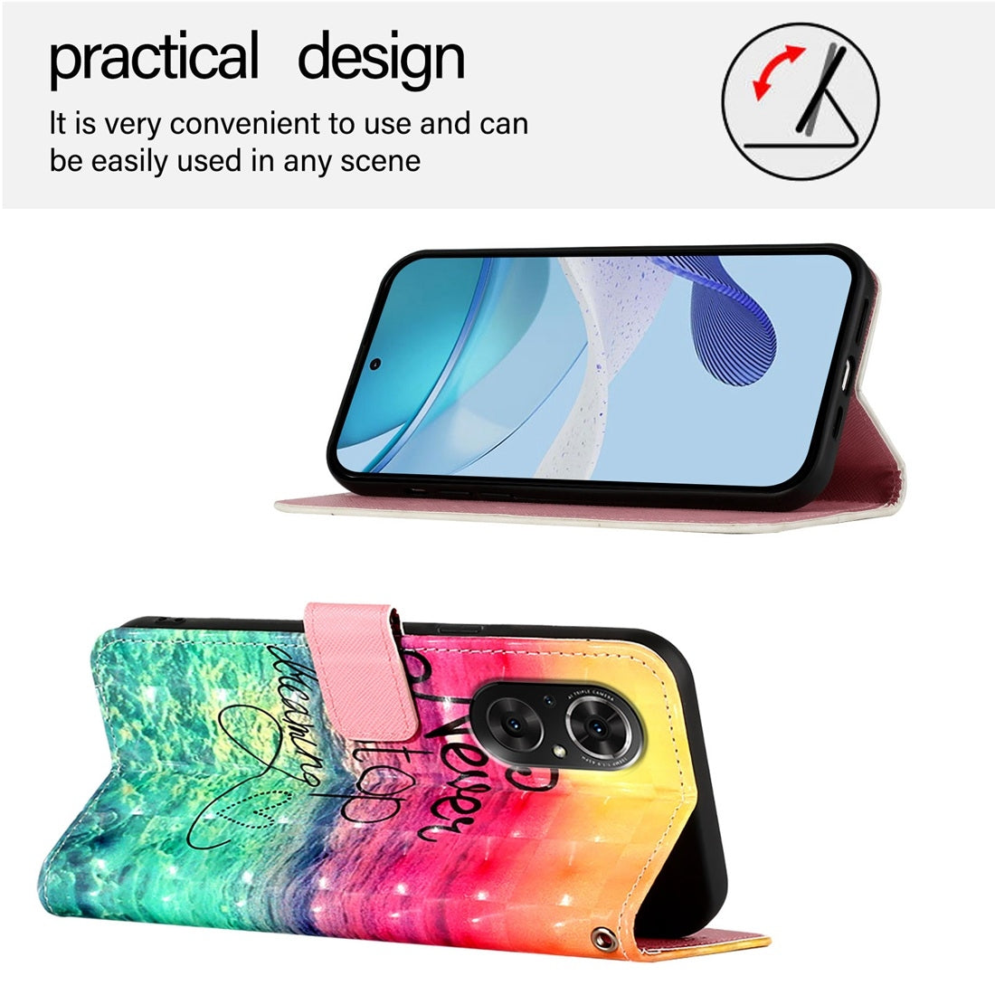 Honor 50 SE Leather Flip Phone Case with 3D Painted Design, Card Holder, Wallet & Stand Function - Durable Protection & Easy Access