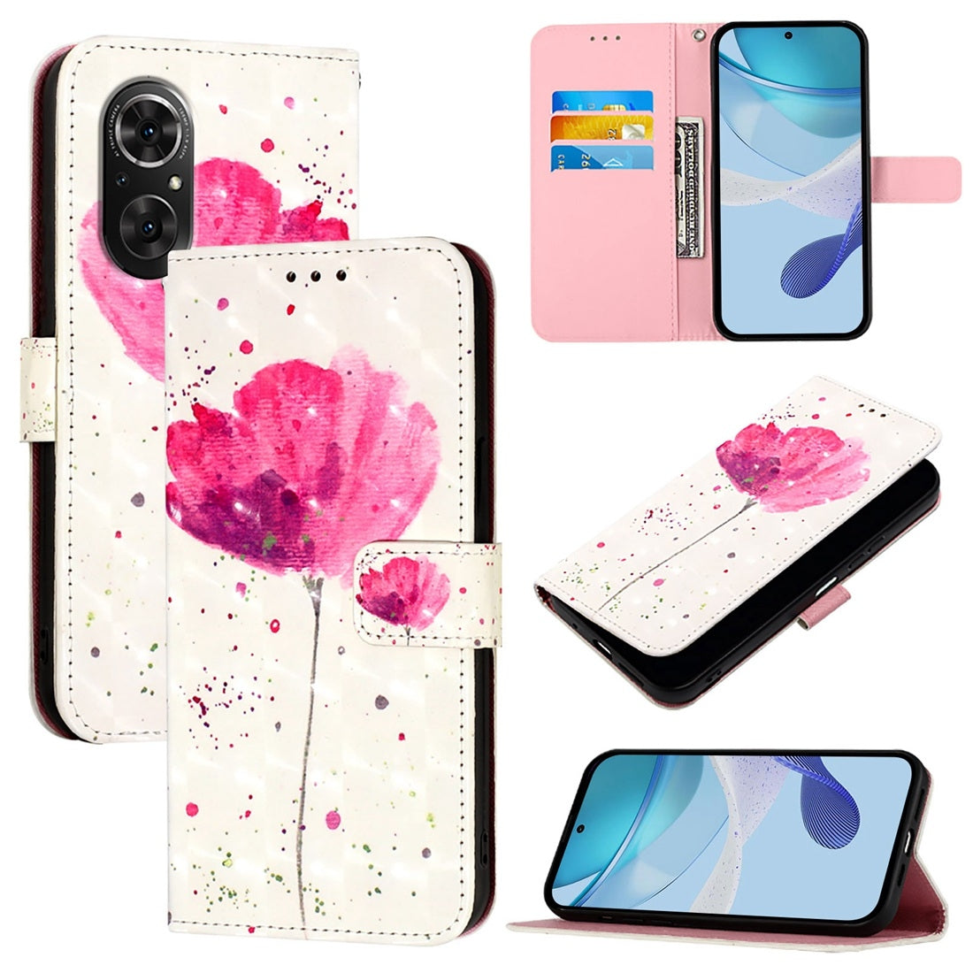 Honor 50 SE Leather Flip Phone Case with 3D Painted Design, Card Holder, Wallet & Stand Function - Durable Protection & Easy Access