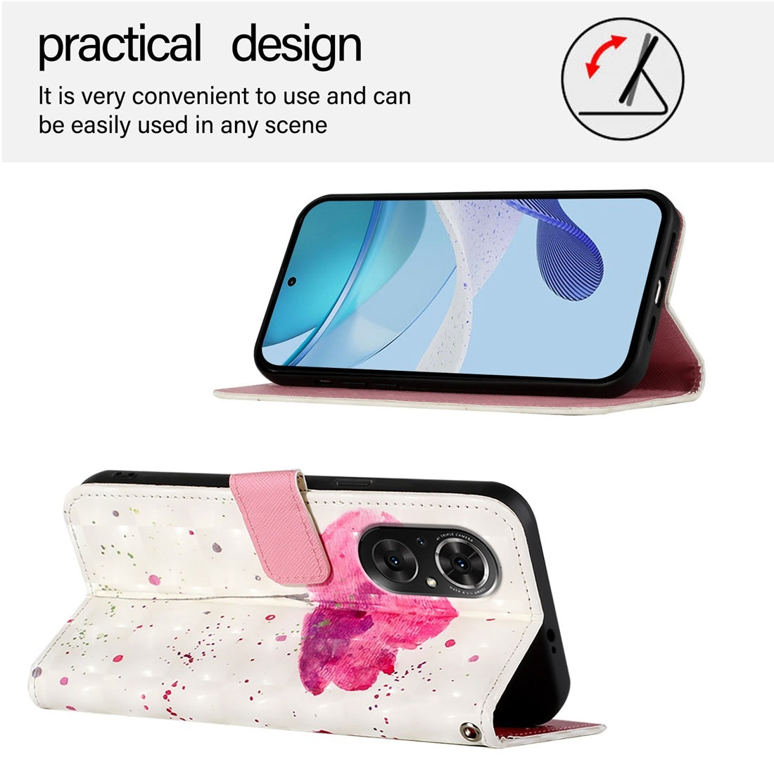 Honor 50 SE Leather Flip Phone Case with 3D Painted Design, Card Holder, Wallet & Stand Function - Durable Protection & Easy Access