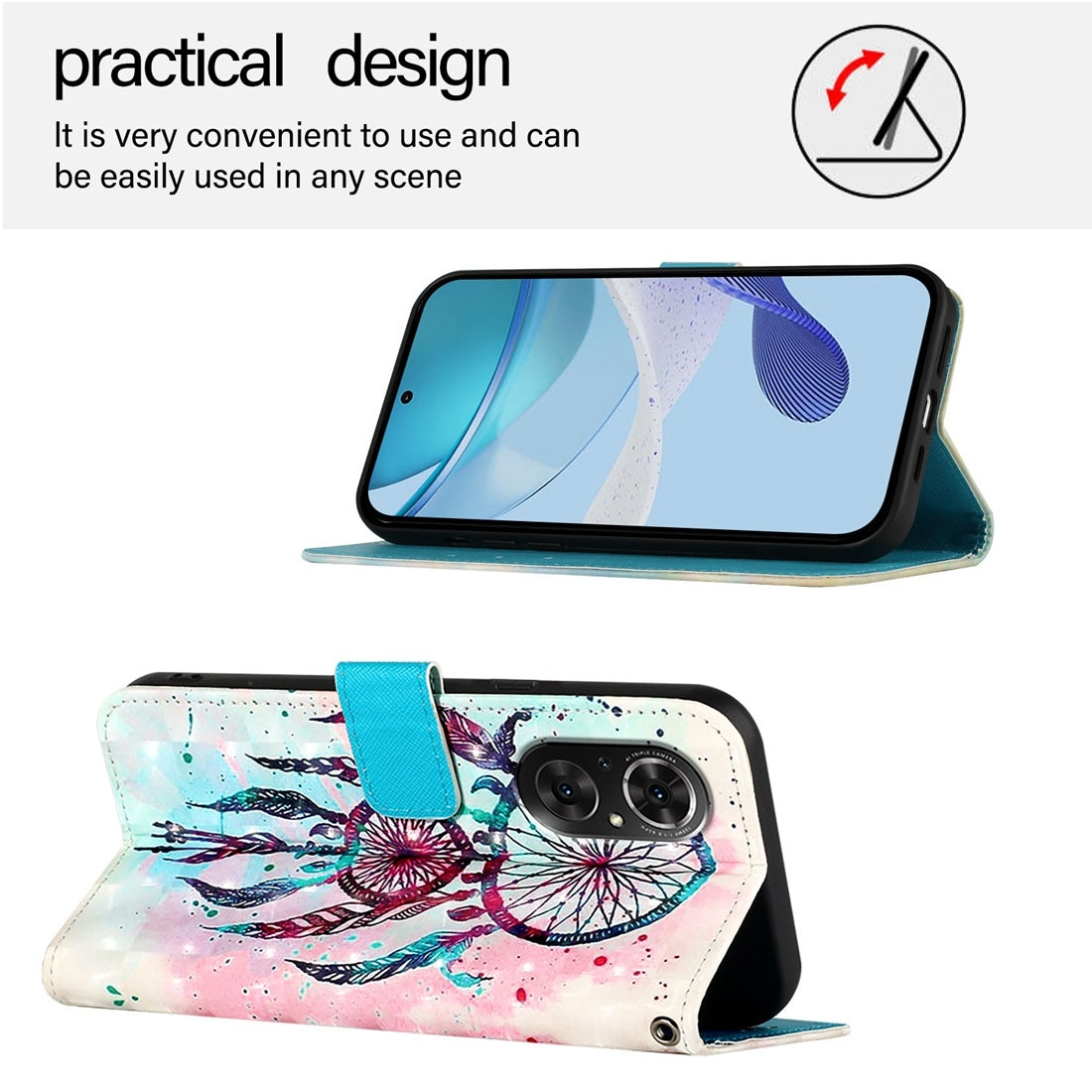 Honor 50 SE Leather Flip Phone Case with 3D Painted Design, Card Holder, Wallet & Stand Function - Durable Protection & Easy Access