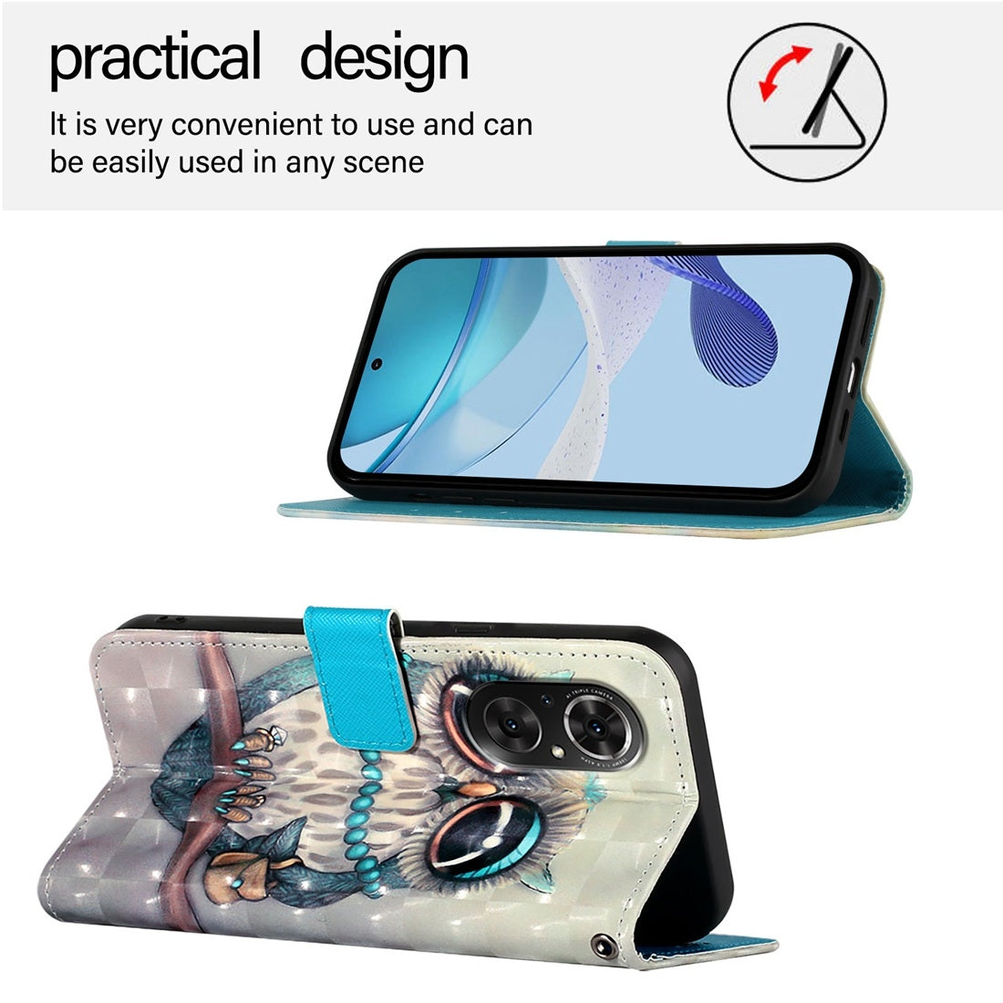 Honor 50 SE Leather Flip Phone Case with 3D Painted Design, Card Holder, Wallet & Stand Function - Durable Protection & Easy Access
