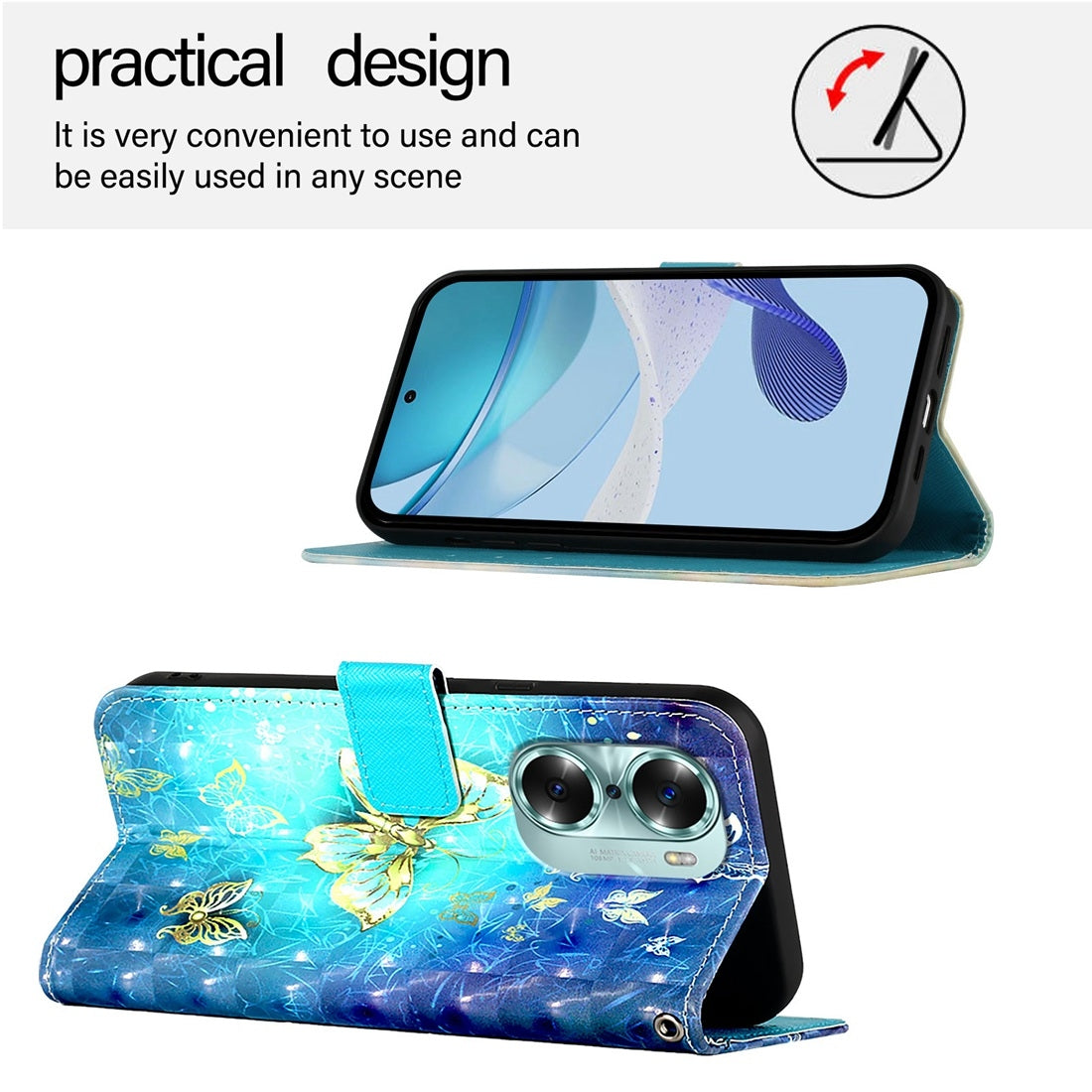 Honor 60 Leather Flip Phone Case with 3D Painted Design, Card Holder, Wallet & Stand Function - Durable Protection & Easy Access