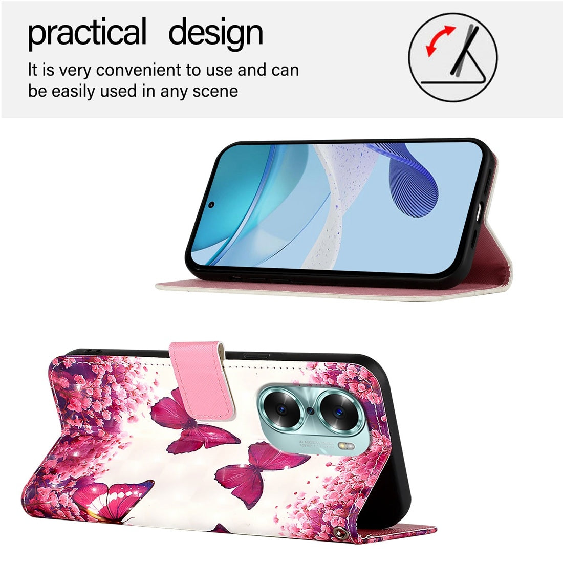 Honor 60 Leather Flip Phone Case with 3D Painted Design, Card Holder, Wallet & Stand Function - Durable Protection & Easy Access