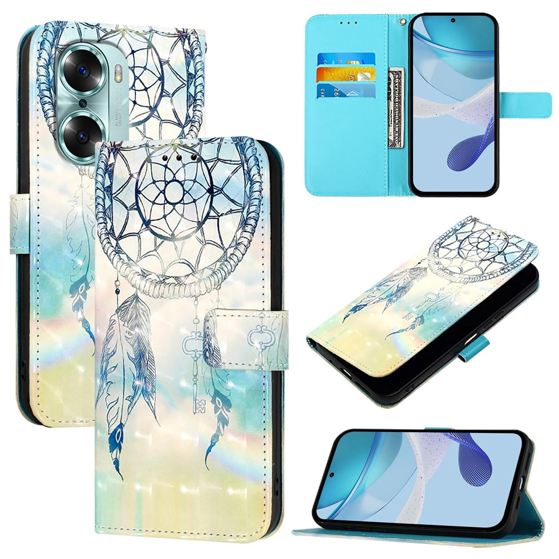 Honor 60 Leather Flip Phone Case with 3D Painted Design, Card Holder, Wallet & Stand Function - Durable Protection & Easy Access