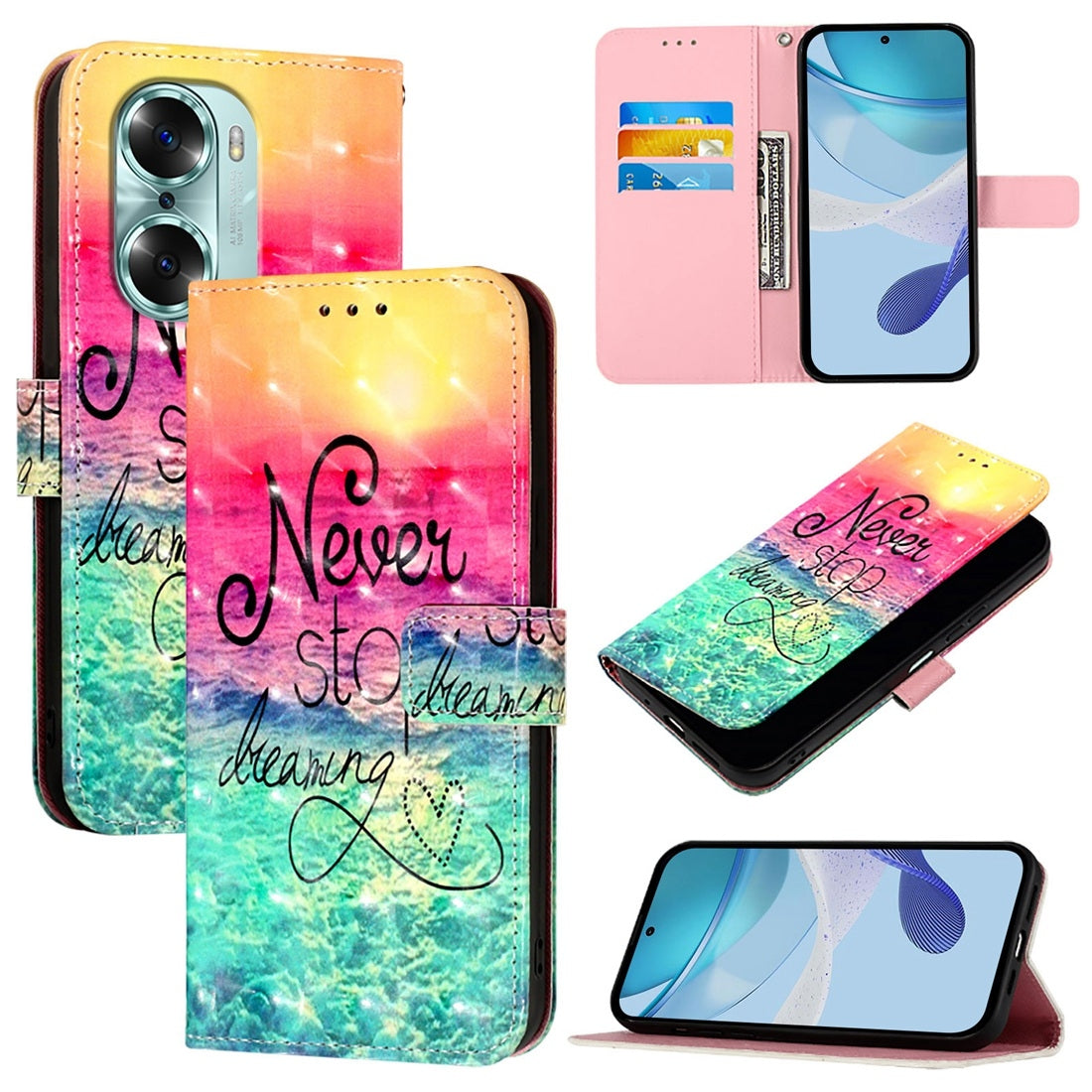 Honor 60 Leather Flip Phone Case with 3D Painted Design, Card Holder, Wallet & Stand Function - Durable Protection & Easy Access