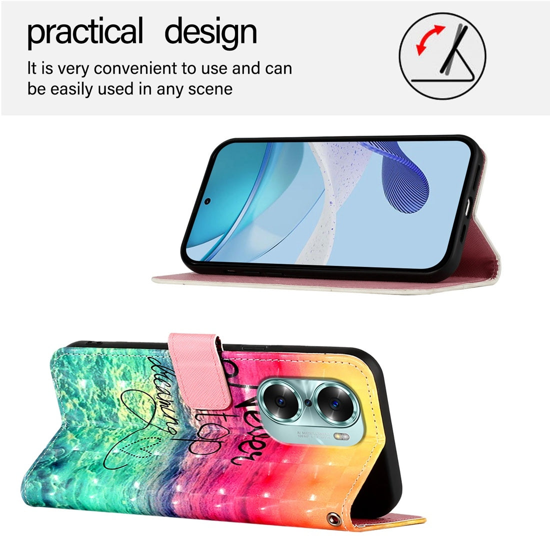 Honor 60 Leather Flip Phone Case with 3D Painted Design, Card Holder, Wallet & Stand Function - Durable Protection & Easy Access