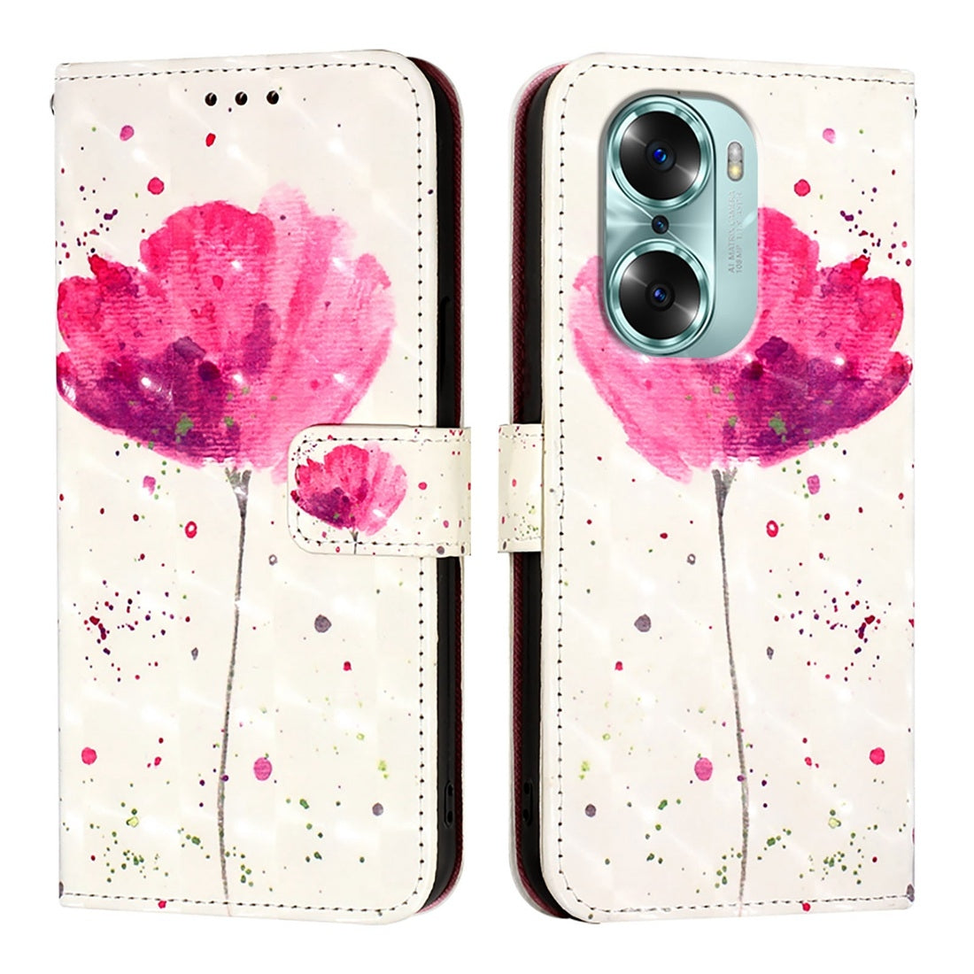 Honor 60 Leather Flip Phone Case with 3D Painted Design, Card Holder, Wallet & Stand Function - Durable Protection & Easy Access