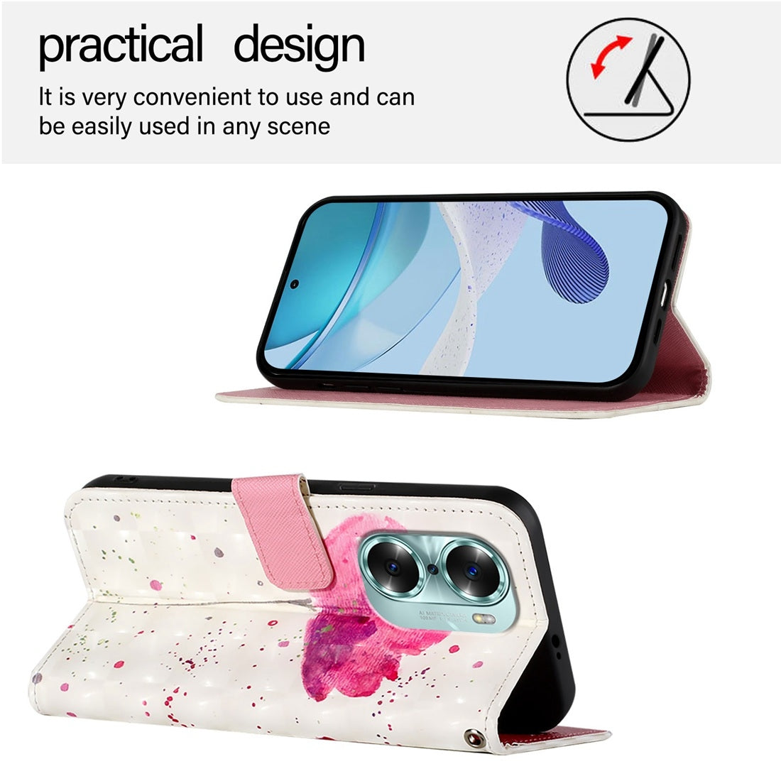 Honor 60 Leather Flip Phone Case with 3D Painted Design, Card Holder, Wallet & Stand Function - Durable Protection & Easy Access