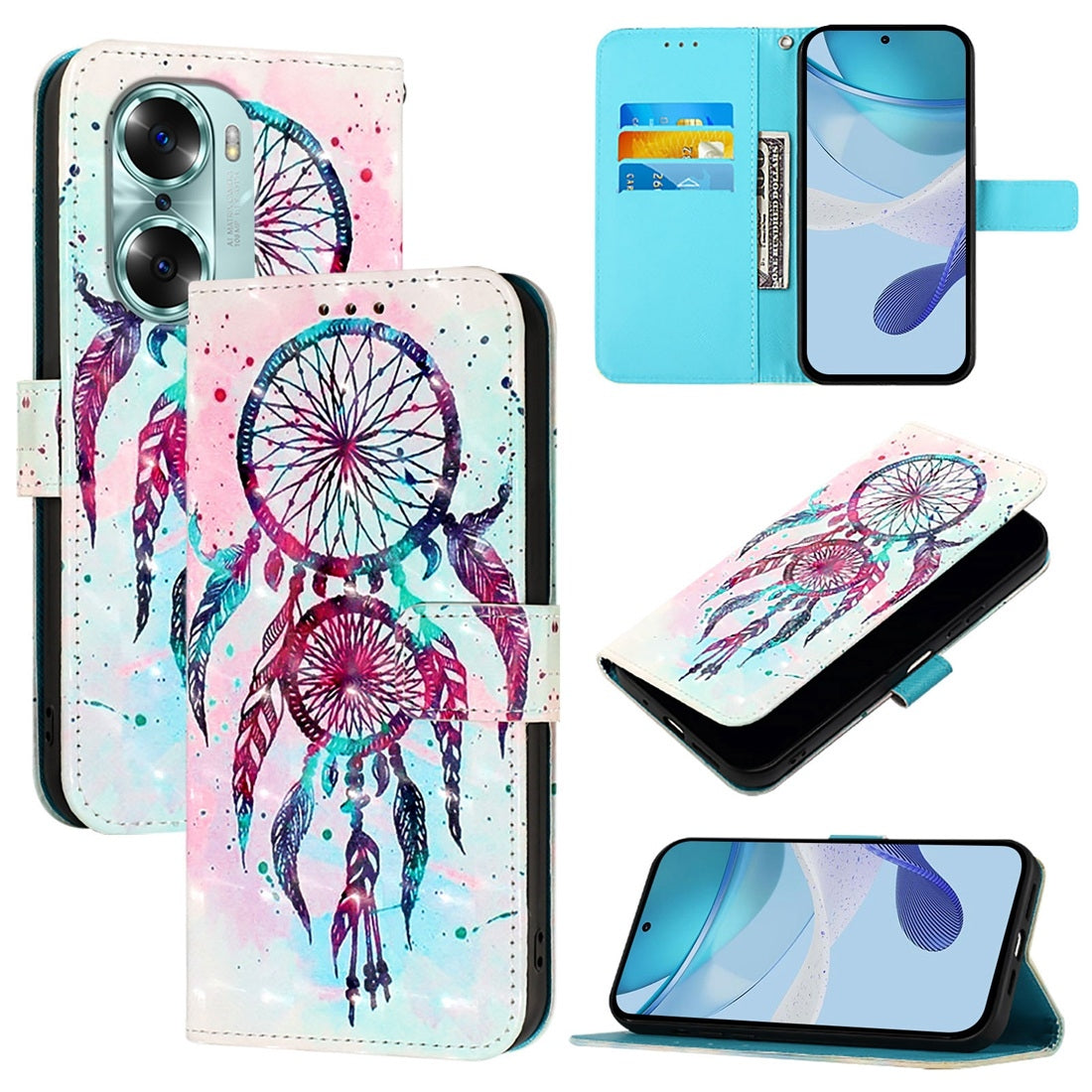 Honor 60 Leather Flip Phone Case with 3D Painted Design, Card Holder, Wallet & Stand Function - Durable Protection & Easy Access