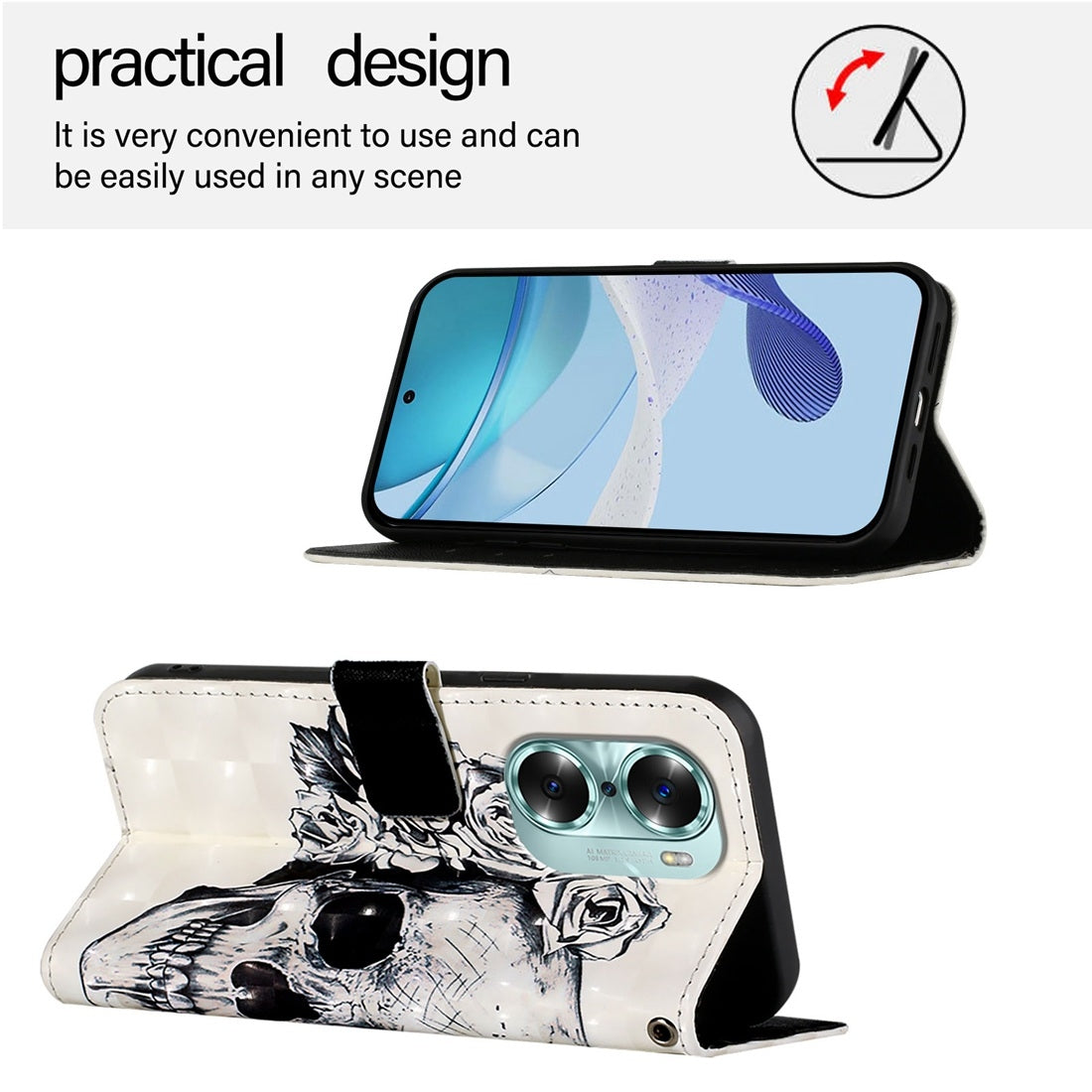 Honor 60 Leather Flip Phone Case with 3D Painted Design, Card Holder, Wallet & Stand Function - Durable Protection & Easy Access