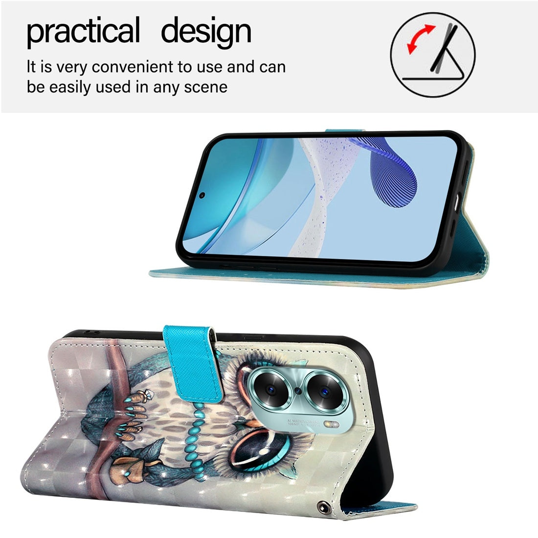 Honor 60 Leather Flip Phone Case with 3D Painted Design, Card Holder, Wallet & Stand Function - Durable Protection & Easy Access