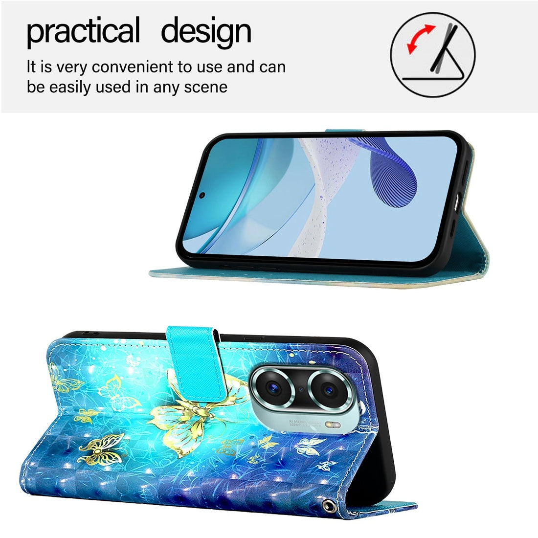 Honor 60 Pro Leather Flip Phone Case with 3D Painted Design, Card Holder, Wallet & Stand Function - Durable Protection & Easy Access