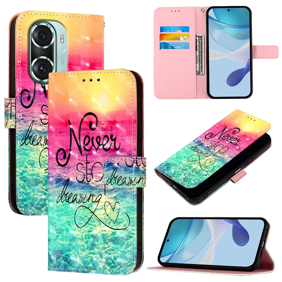Honor 60 Pro Leather Flip Phone Case with 3D Painted Design, Card Holder, Wallet & Stand Function - Durable Protection & Easy Access