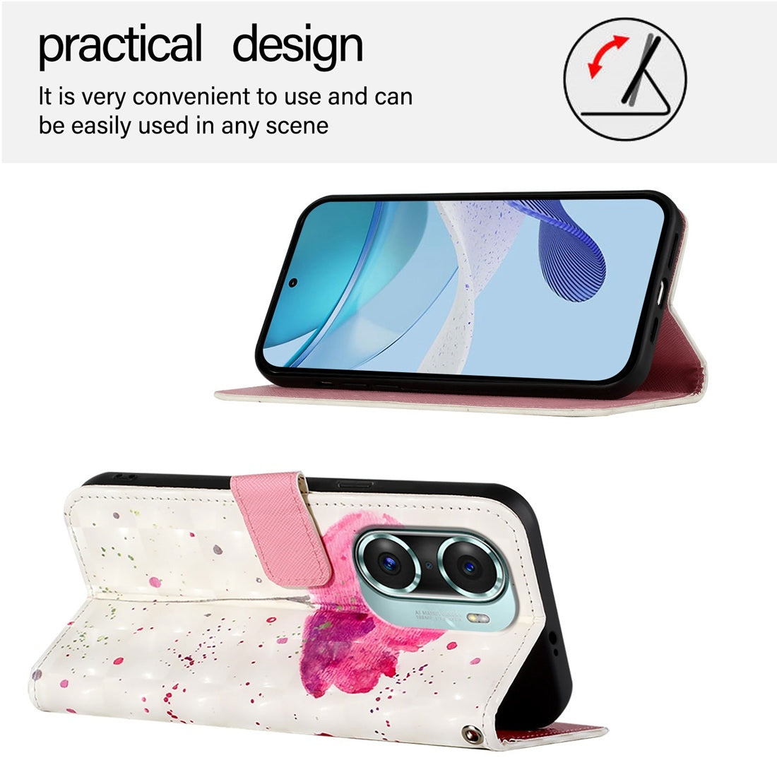 Honor 60 Pro Leather Flip Phone Case with 3D Painted Design, Card Holder, Wallet & Stand Function - Durable Protection & Easy Access