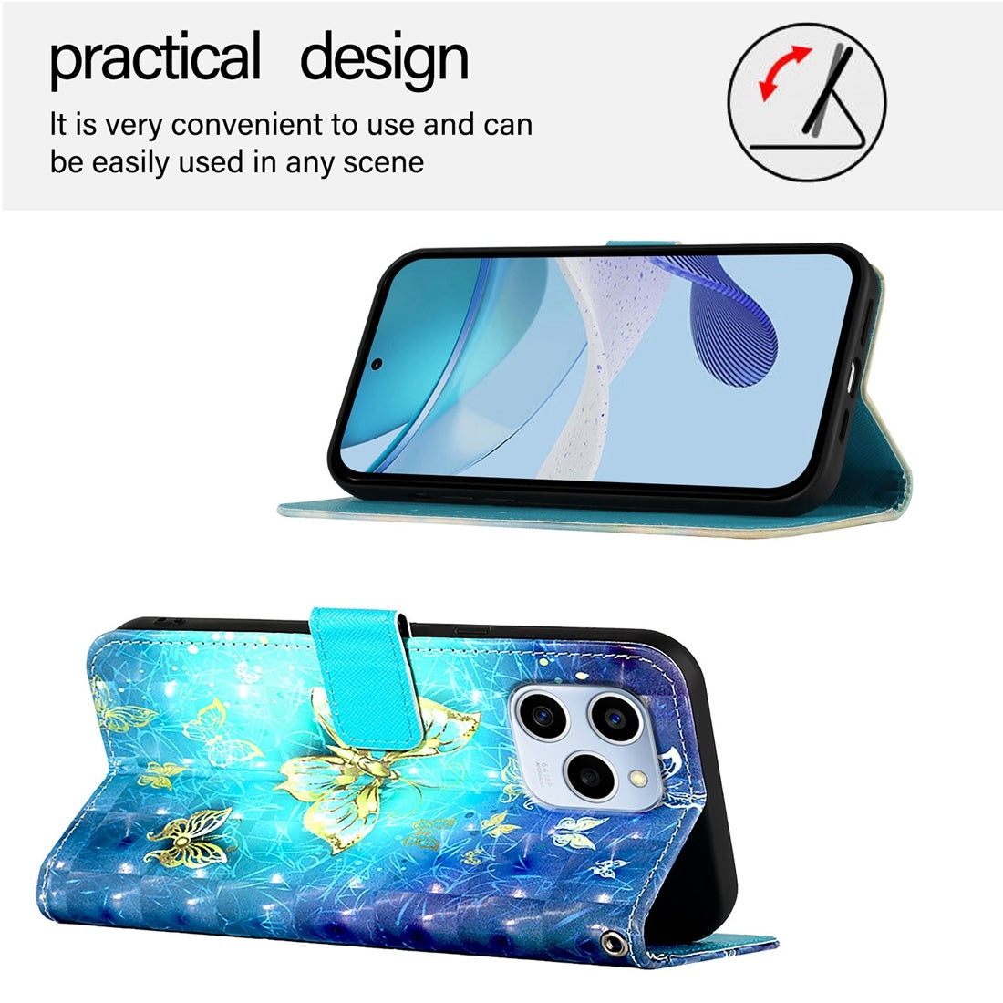 Honor 60 SE Leather Flip Phone Case with 3D Painted Design, Card Holder, Wallet & Stand Function - Durable Protection & Easy Access