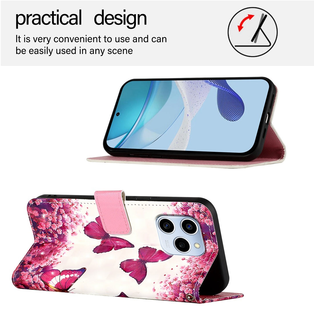 Honor 60 SE Leather Flip Phone Case with 3D Painted Design, Card Holder, Wallet & Stand Function - Durable Protection & Easy Access