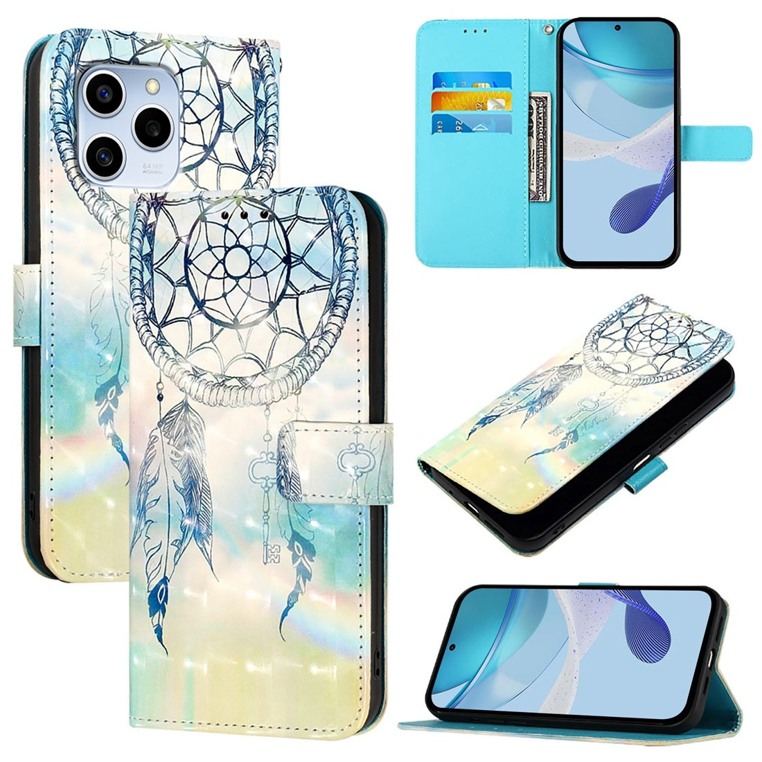 Honor 60 SE Leather Flip Phone Case with 3D Painted Design, Card Holder, Wallet & Stand Function - Durable Protection & Easy Access