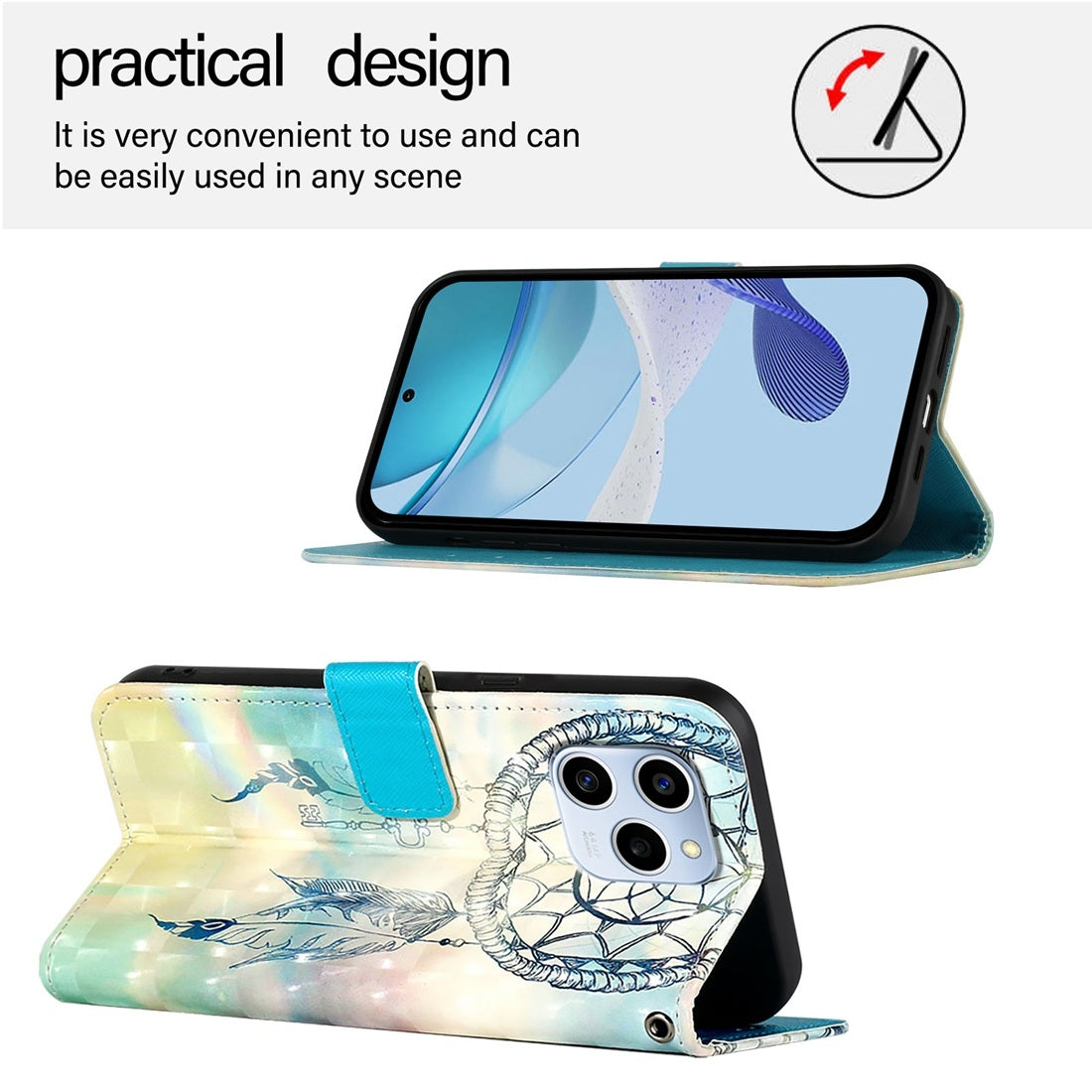 Honor 60 SE Leather Flip Phone Case with 3D Painted Design, Card Holder, Wallet & Stand Function - Durable Protection & Easy Access