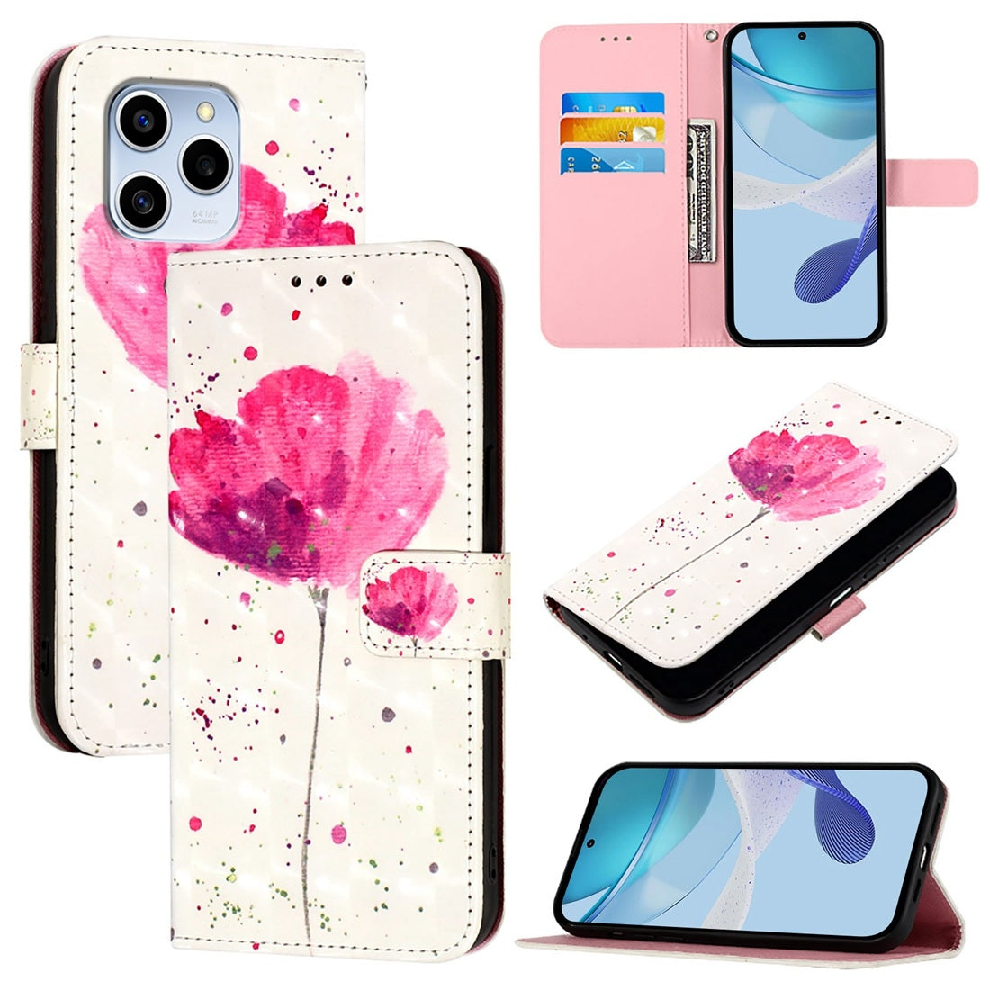 Honor 60 SE Leather Flip Phone Case with 3D Painted Design, Card Holder, Wallet & Stand Function - Durable Protection & Easy Access