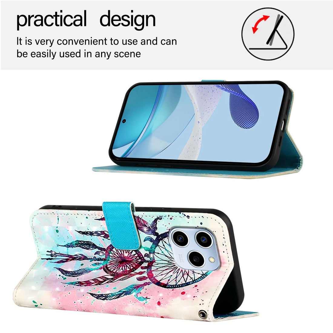 Honor 60 SE Leather Flip Phone Case with 3D Painted Design, Card Holder, Wallet & Stand Function - Durable Protection & Easy Access