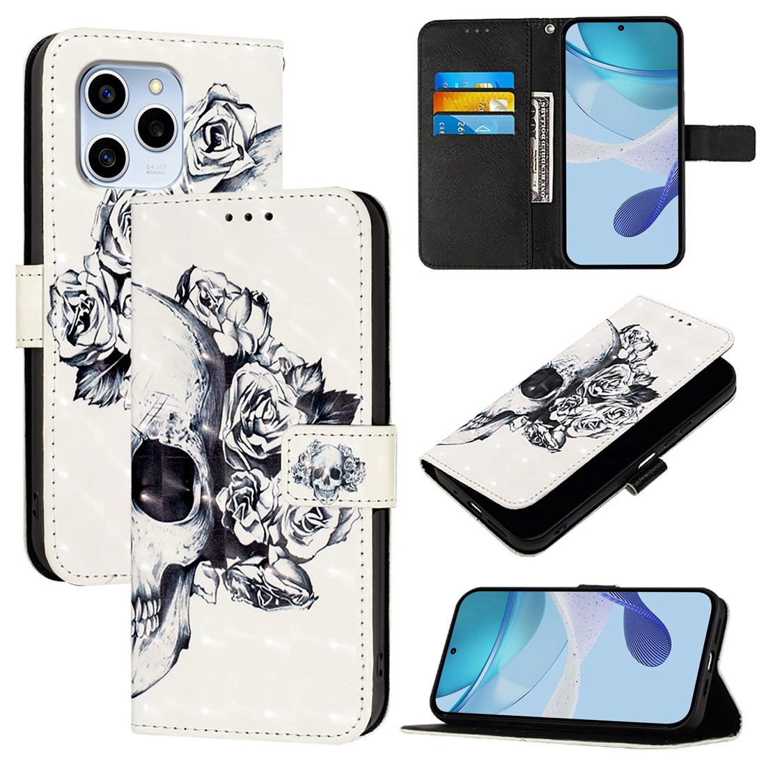 Honor 60 SE Leather Flip Phone Case with 3D Painted Design, Card Holder, Wallet & Stand Function - Durable Protection & Easy Access