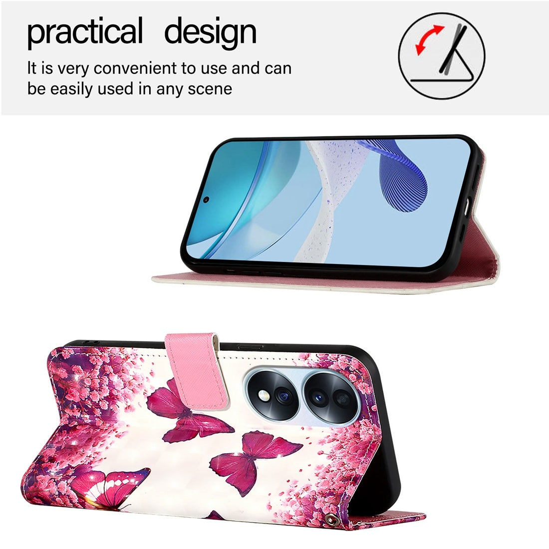 Honor 70 Leather Flip Phone Case with 3D Painted Design, Card Holder, Wallet & Stand Function - Durable Protection & Easy Access