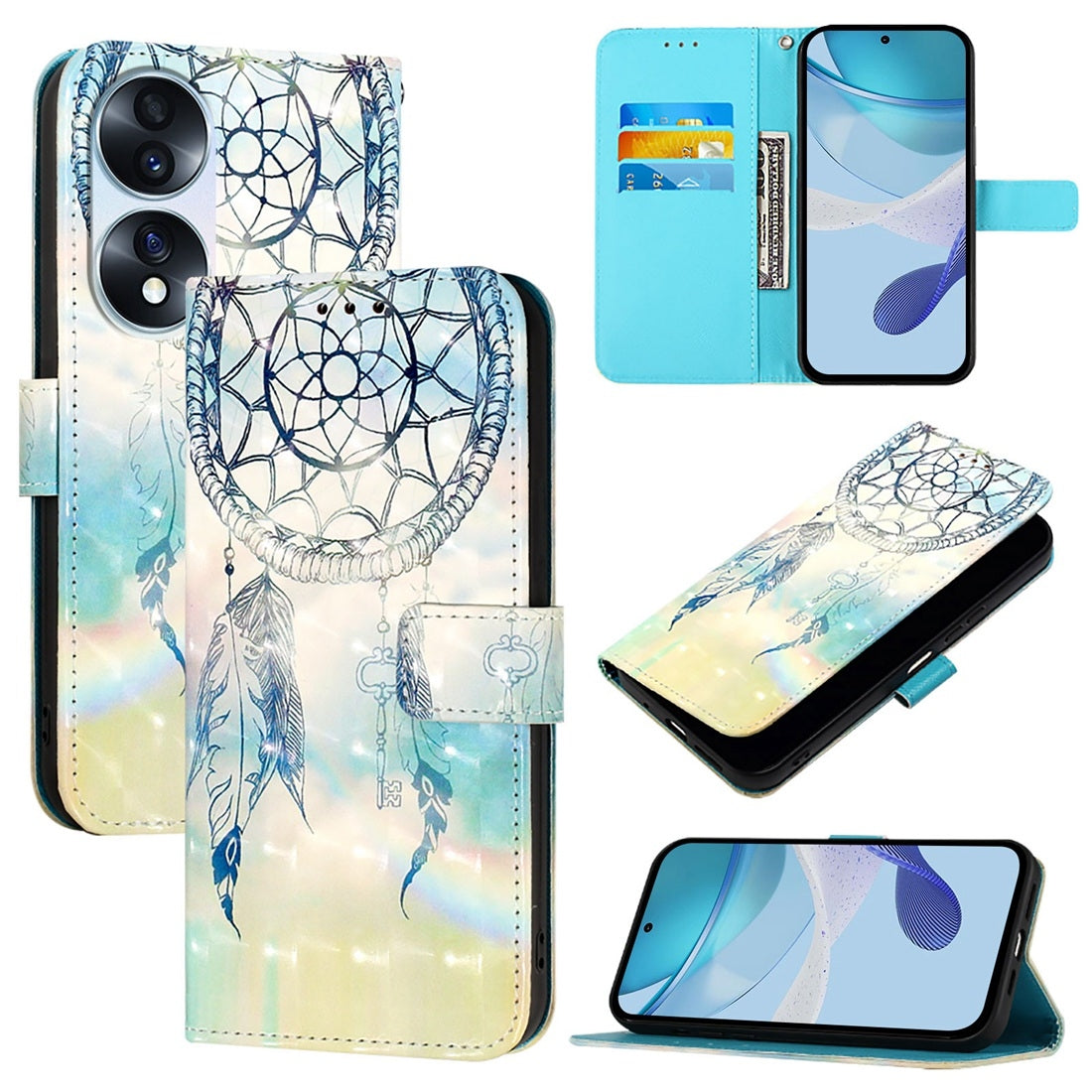 Honor 70 Leather Flip Phone Case with 3D Painted Design, Card Holder, Wallet & Stand Function - Durable Protection & Easy Access