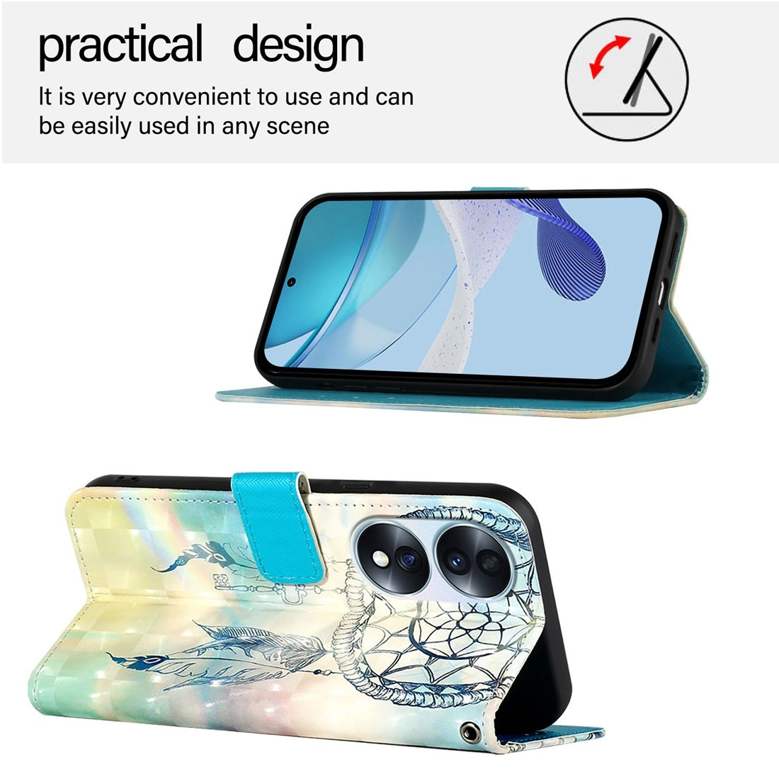 Honor 70 Leather Flip Phone Case with 3D Painted Design, Card Holder, Wallet & Stand Function - Durable Protection & Easy Access