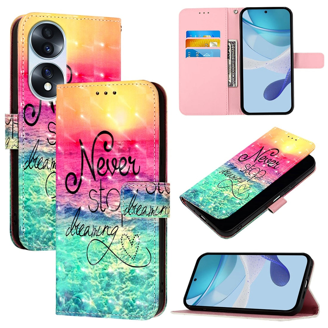 Honor 70 Leather Flip Phone Case with 3D Painted Design, Card Holder, Wallet & Stand Function - Durable Protection & Easy Access