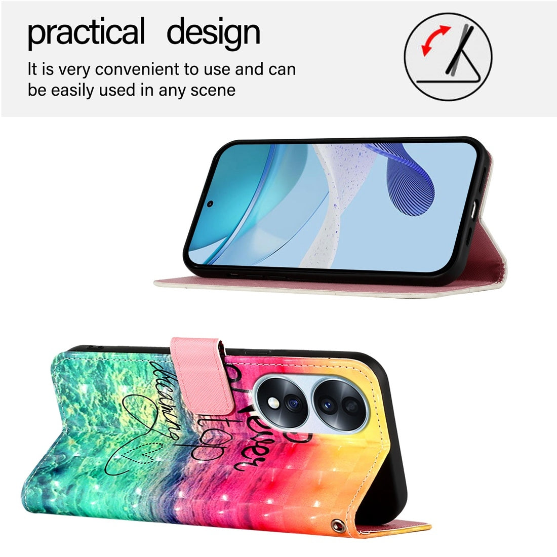 Honor 70 Leather Flip Phone Case with 3D Painted Design, Card Holder, Wallet & Stand Function - Durable Protection & Easy Access