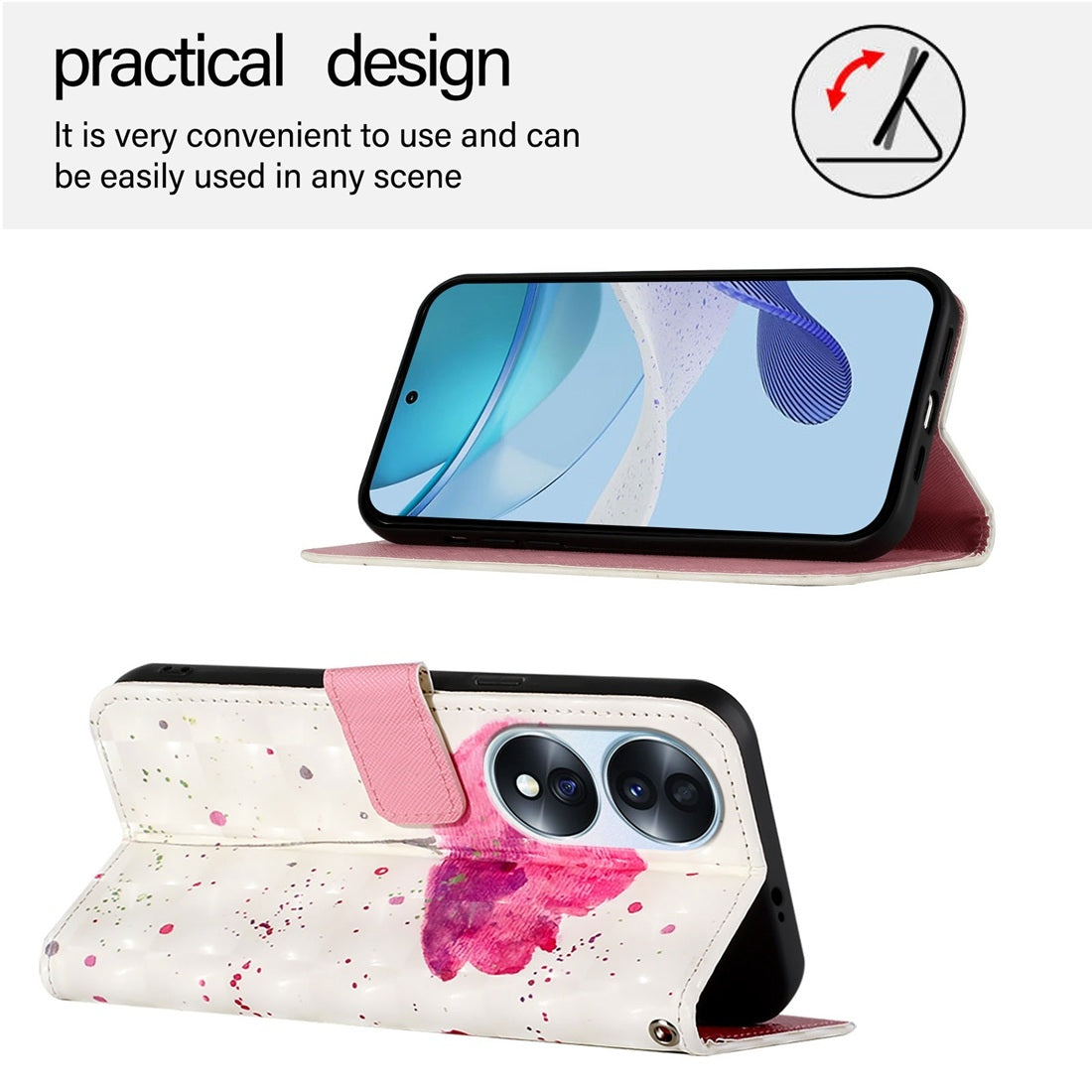 Honor 70 Leather Flip Phone Case with 3D Painted Design, Card Holder, Wallet & Stand Function - Durable Protection & Easy Access