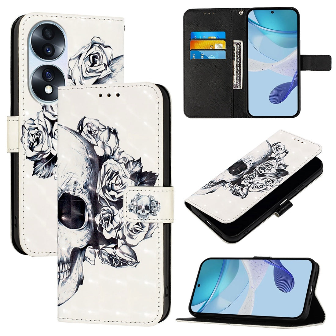 Honor 70 Leather Flip Phone Case with 3D Painted Design, Card Holder, Wallet & Stand Function - Durable Protection & Easy Access