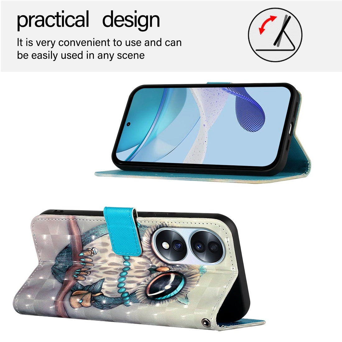 Honor 70 Leather Flip Phone Case with 3D Painted Design, Card Holder, Wallet & Stand Function - Durable Protection & Easy Access