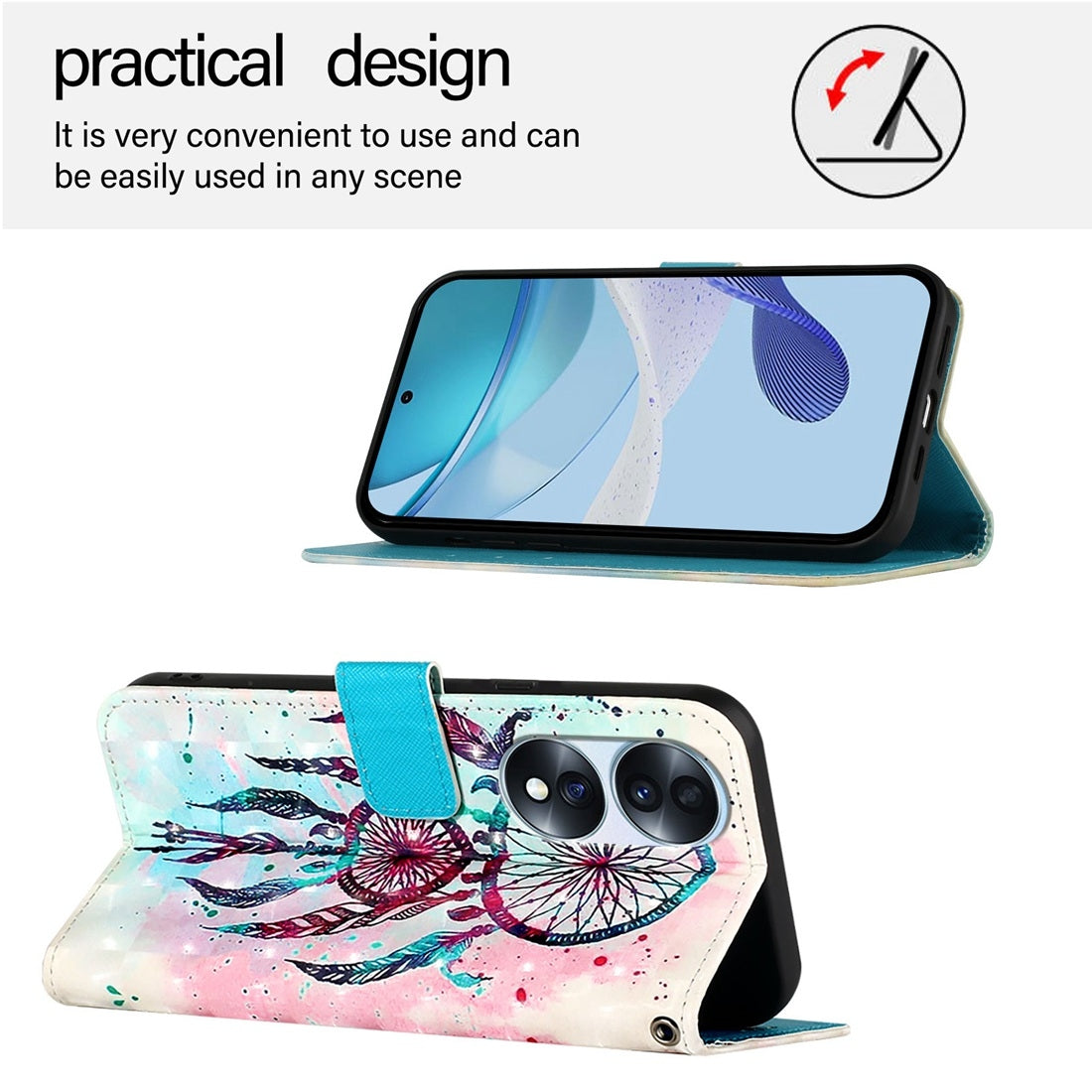 Honor 70 Pro Leather Flip Phone Case with 3D Painted Design, Card Holder, Wallet & Stand Function - Durable Protection & Easy Access