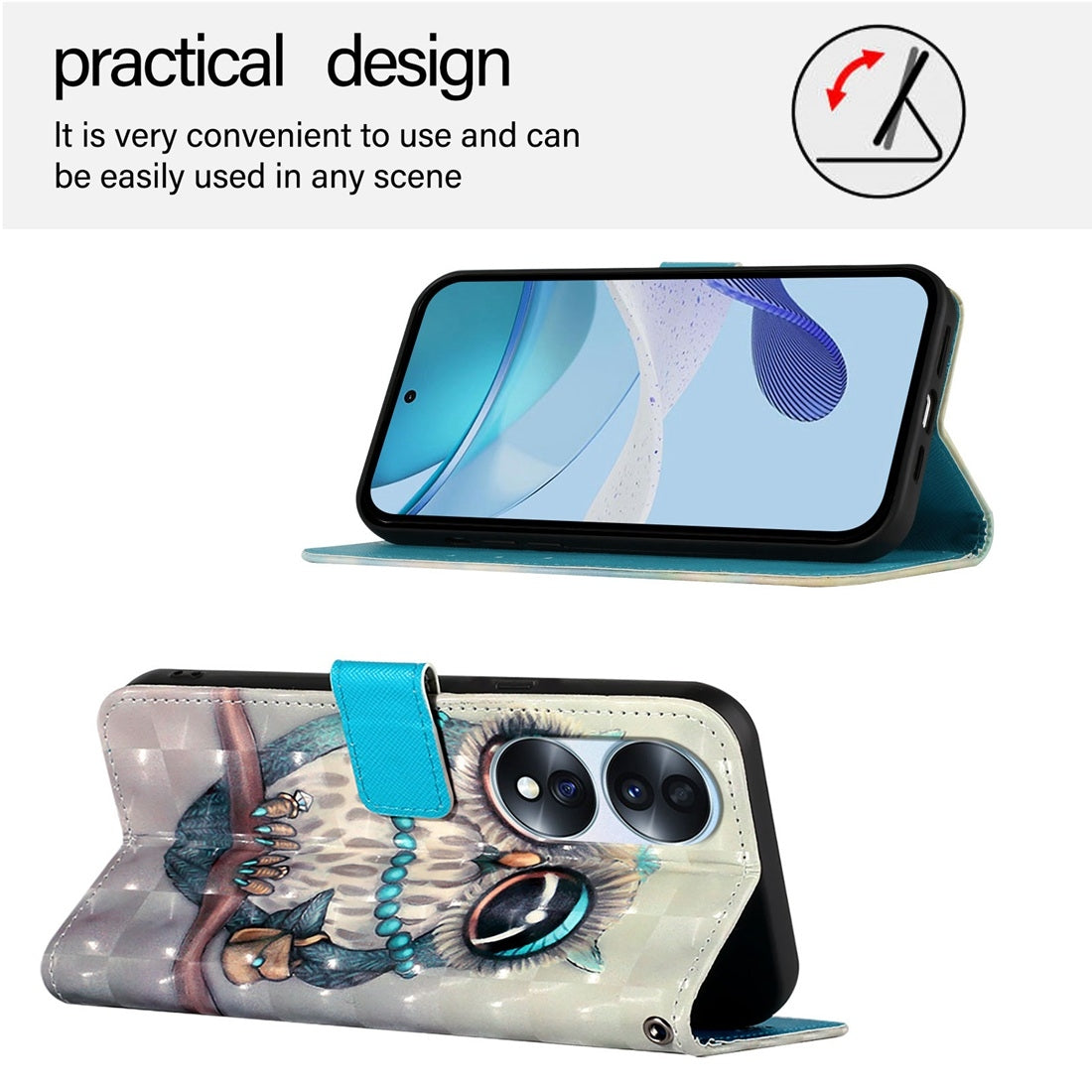 Honor 70 Pro Leather Flip Phone Case with 3D Painted Design, Card Holder, Wallet & Stand Function - Durable Protection & Easy Access