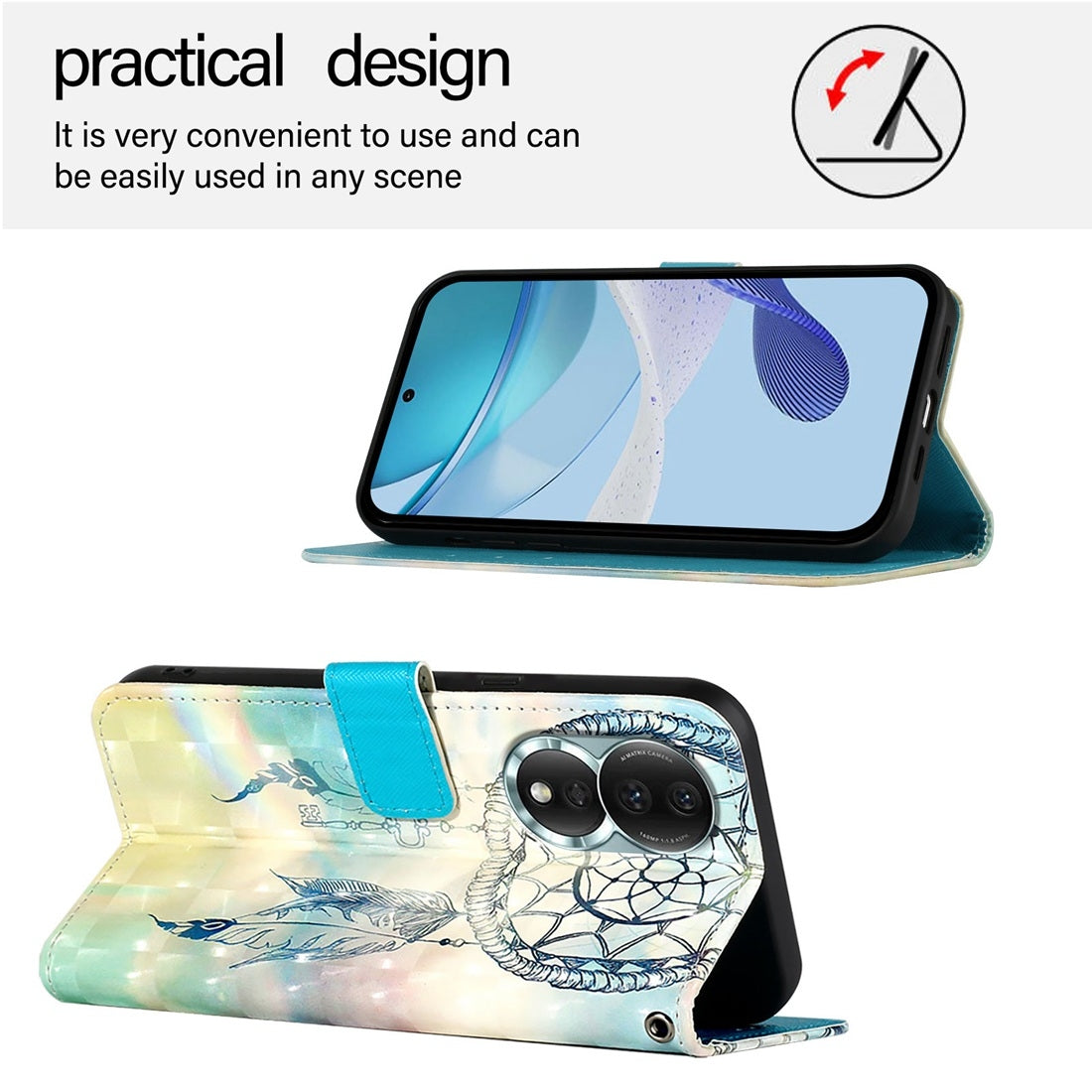 Honor 80 Leather Flip Phone Case with 3D Painted Design, Card Holder, Wallet & Stand Function - Durable Protection & Easy Access